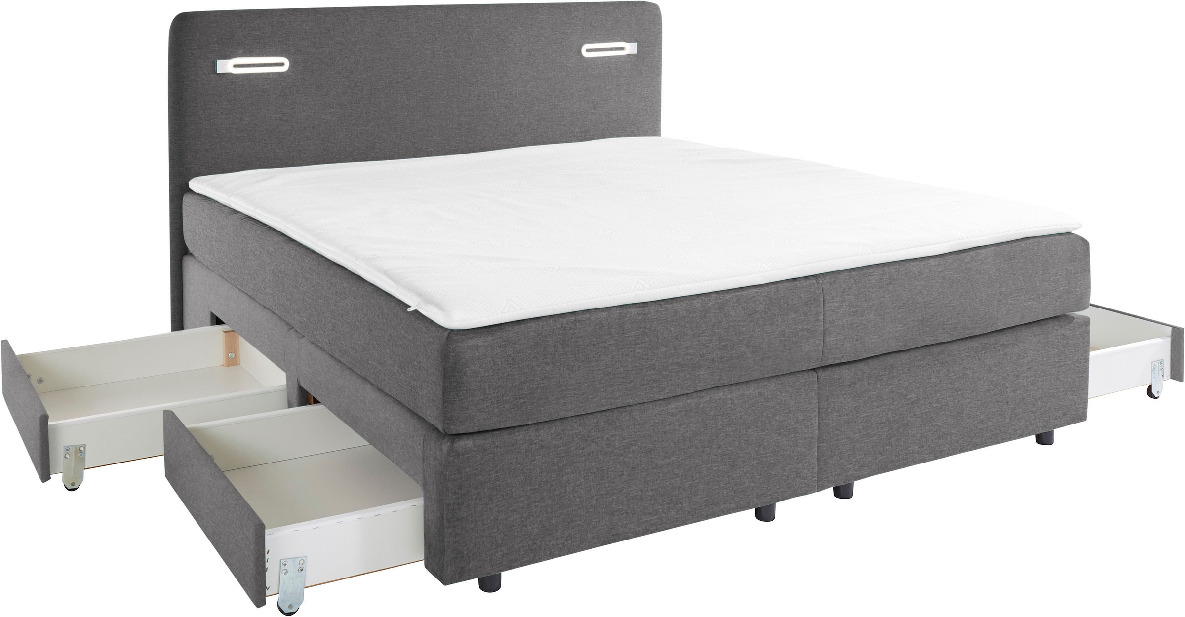 INOSIGN Boxbett »Luan«, Schubkästen, LED-Beleuchtung und Topper, in Breite 120 cm und 180 cm