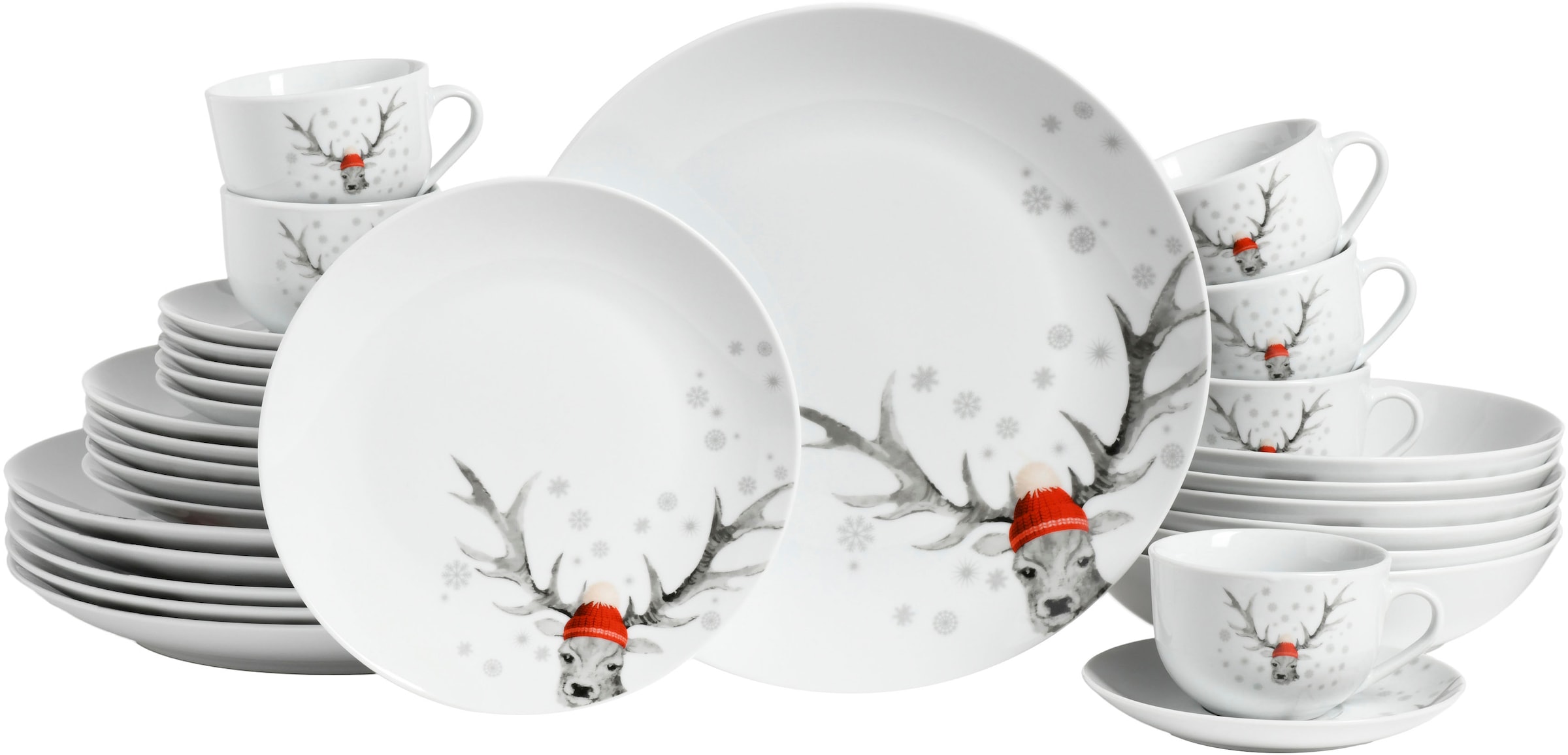 CreaTable Kombiservice »Luna Hirsch«, (Set, 30 tlg.), winterliches Hirsch-M günstig online kaufen
