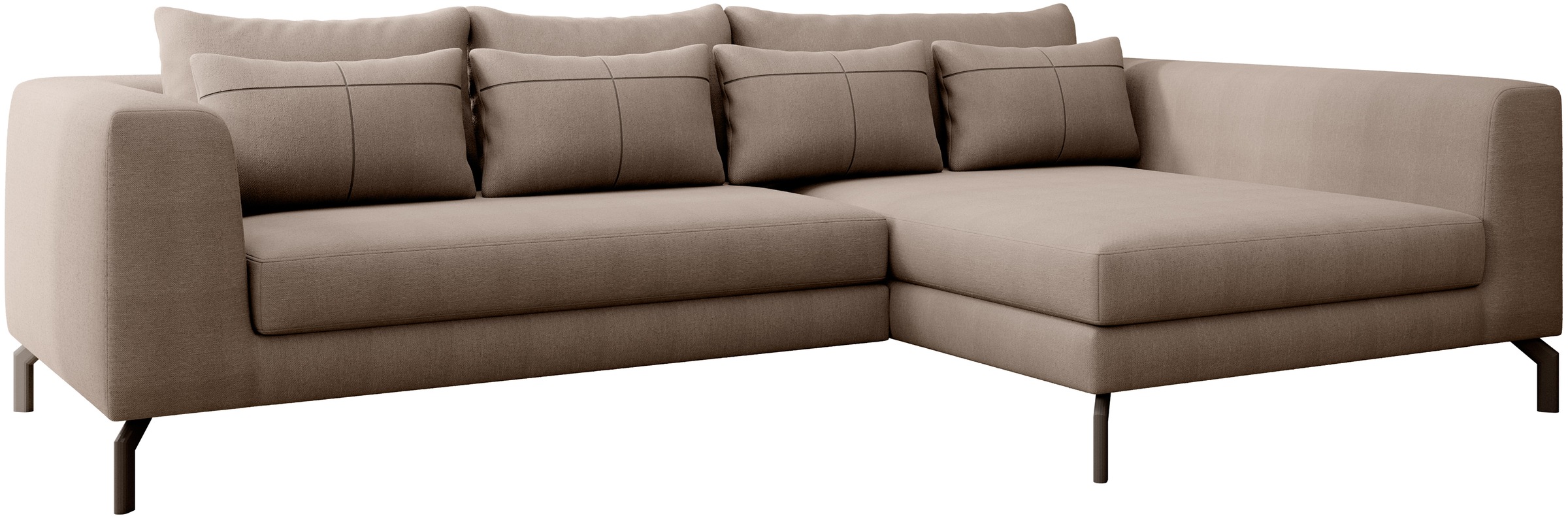 INOSIGN Ecksofa »Cross, mit softem Sitz, L-Form, wendbare Zierkissen, Breite 284 cm«, Couch mit vielen Kissen, stylische Kreuznaht, elegante Metallfüße