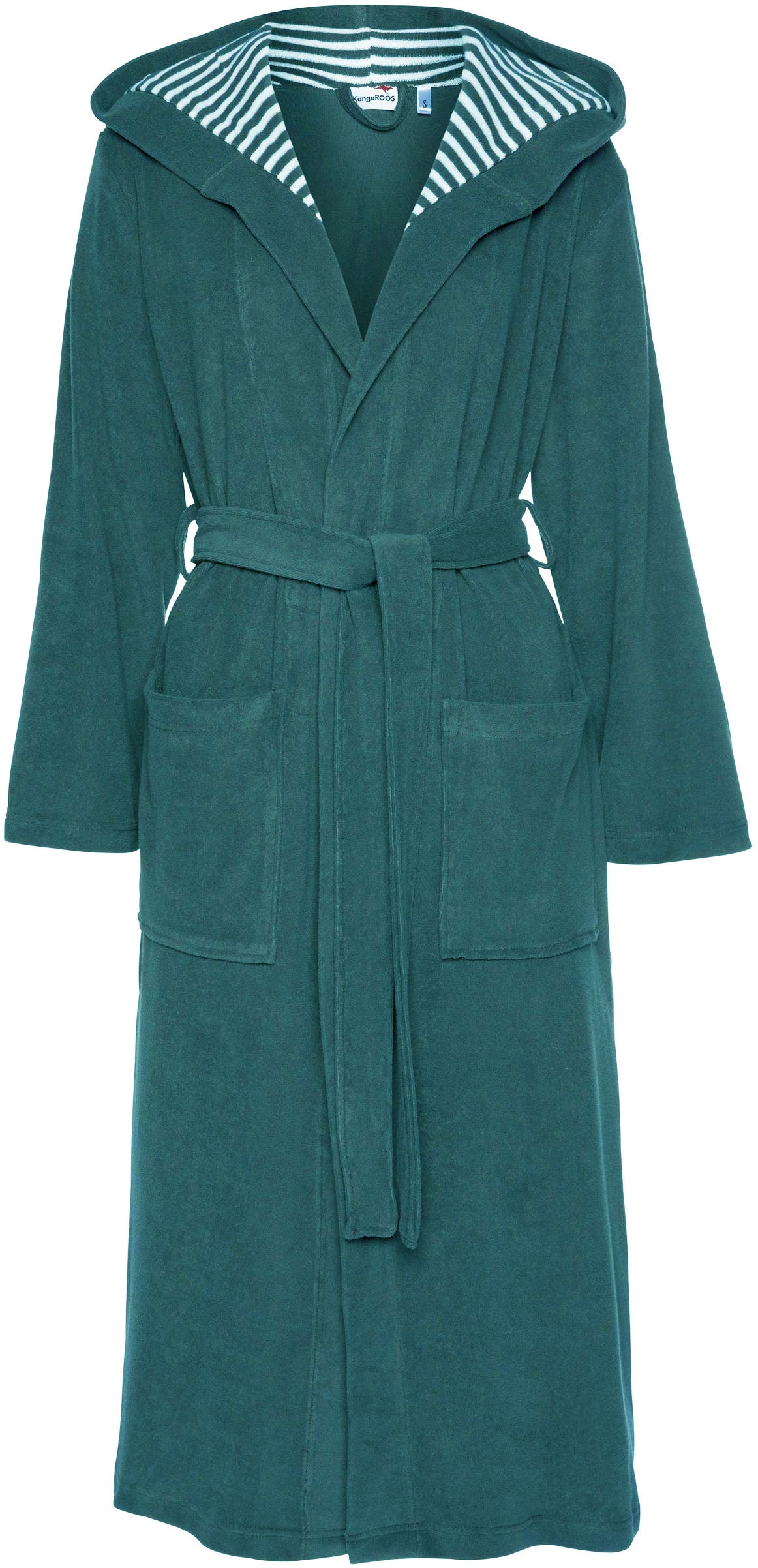 KangaROOS Damenbademantel »Dalia, ideal für Sauna & Spa, Hotelbademantel, Morgenmantel«, (1 St.), Uni-Farben und innen mit Streifen, Bademantel mit Taschen, XS-3XL