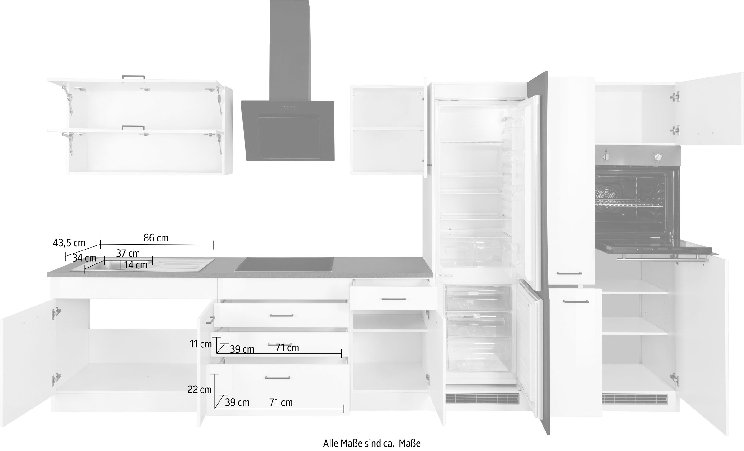 KOCHSTATION Küchenzeile »KS-Trier«, mit E-Geräten, Breite 380 cm
