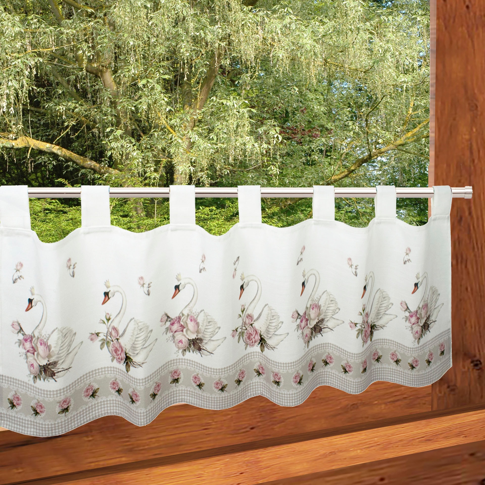 Delindo Lifestyle Scheibengardine »SCHWÄNE« Schlaufen 1 Stk. tlg. mit Schla günstig online kaufen