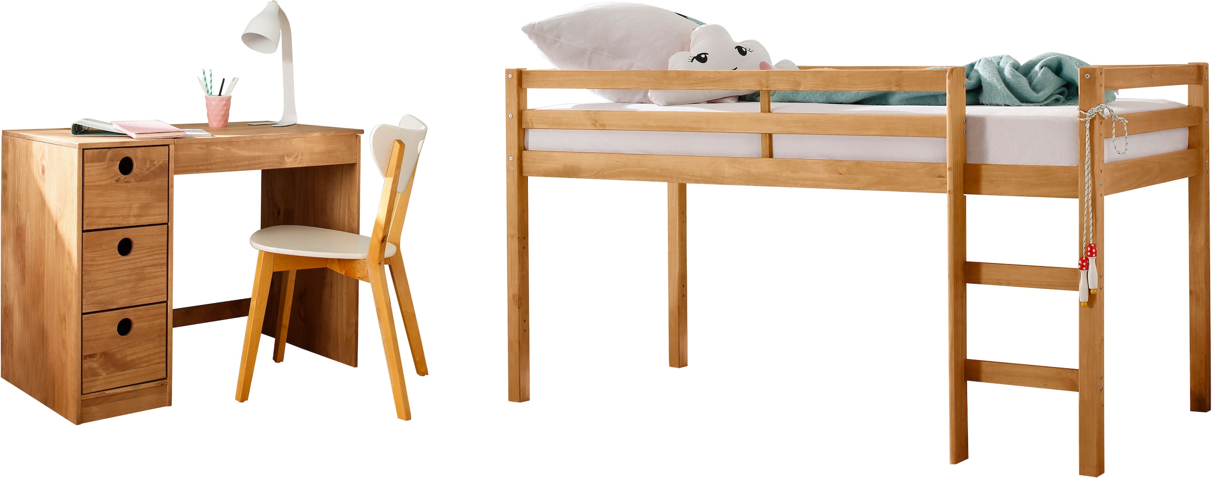 Lüttenhütt Hochbett »Alpi«, aus schönem massivem Kiefernholz, Außenmaßenbreite 103 cm
