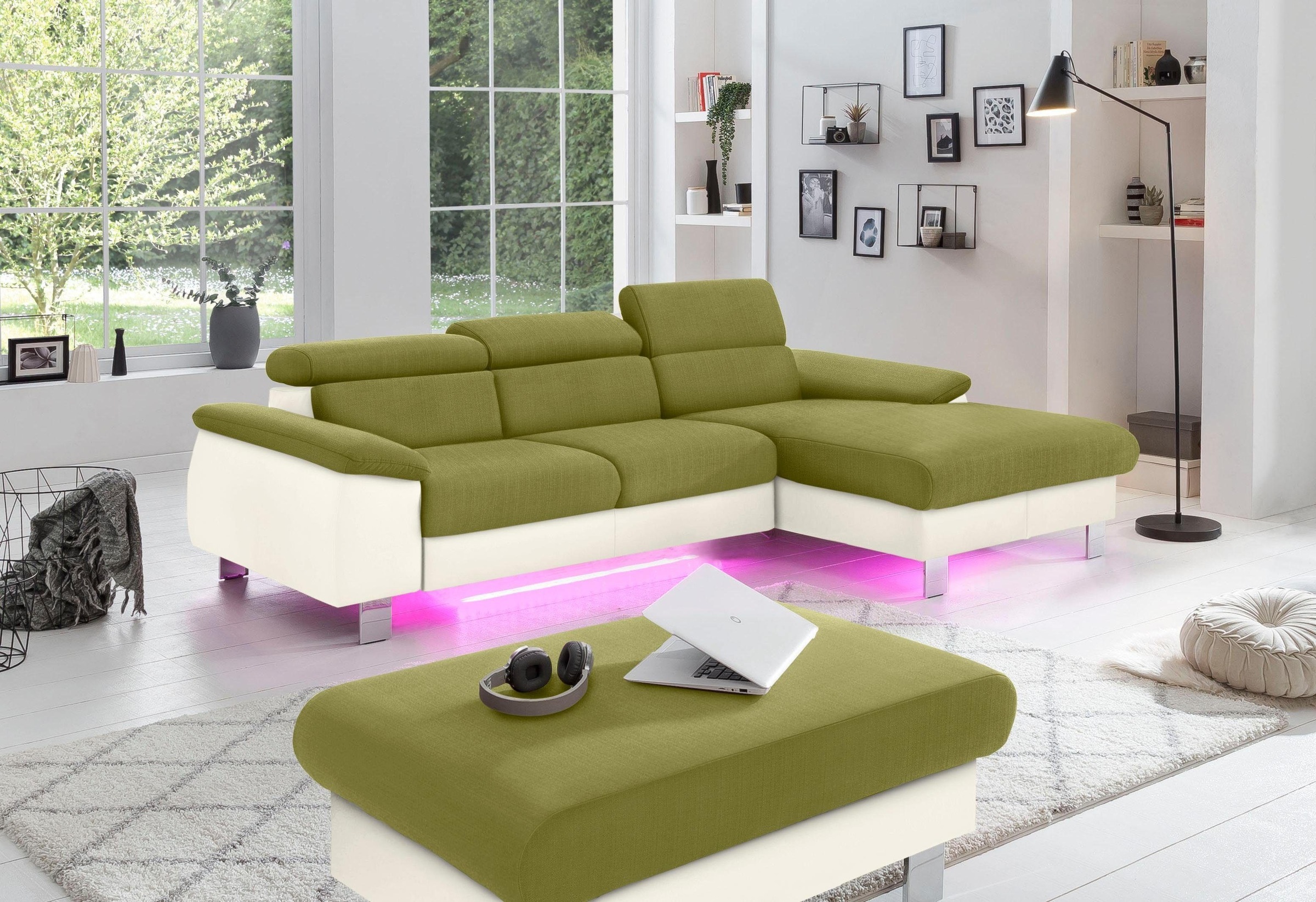 COTTA Polstergarnitur »Komaris L-Form«, (Set), Set bestehend aus: Ecksofa mit Kopfteilverstellung & Hocker