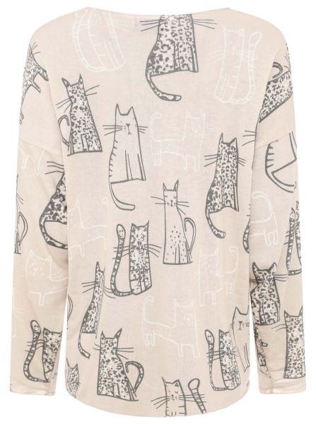 Zwillingsherz Langarmshirt »"Katze"«, One Size, V-Neck, Langarm, Katzen-Motiv