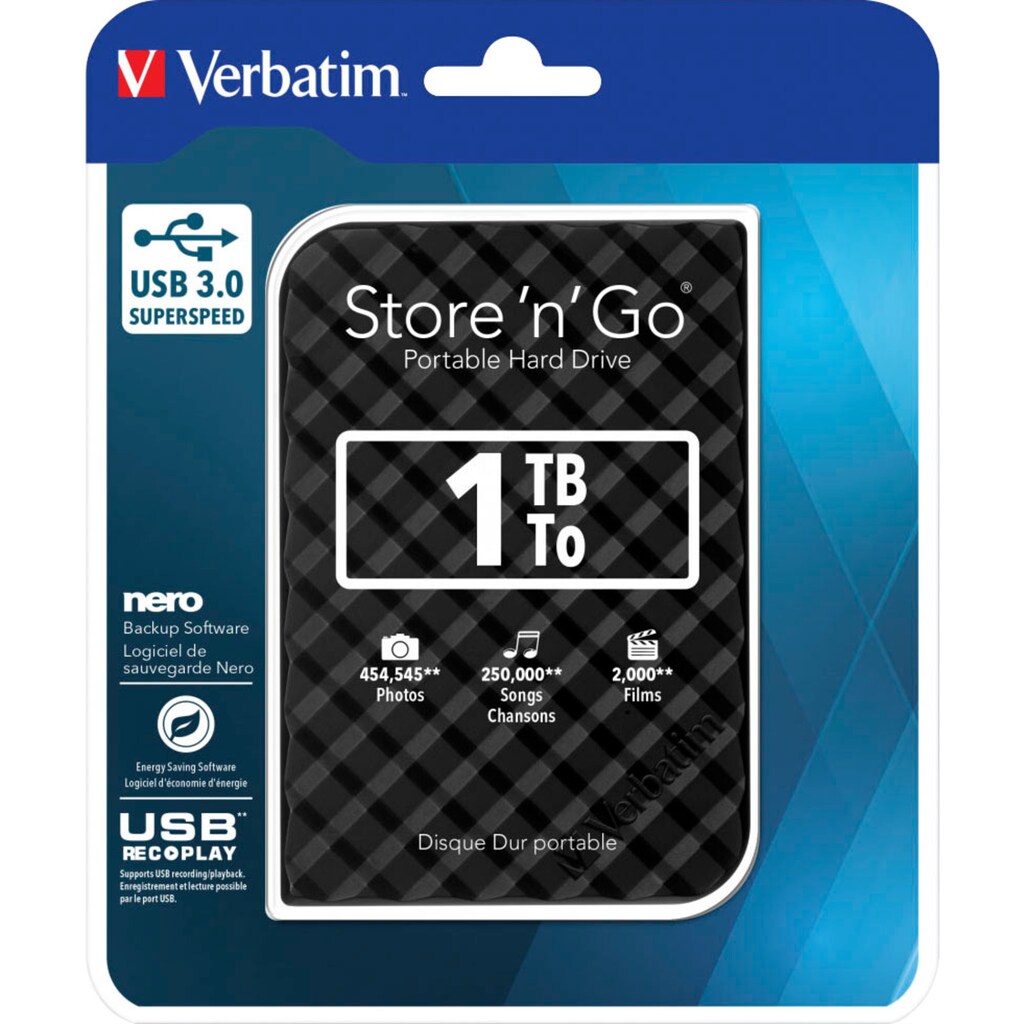 Verbatim externe HDD-Festplatte »Store 'n' Go USB 3.0«, Anschluss USB 2.0-USB 3.0