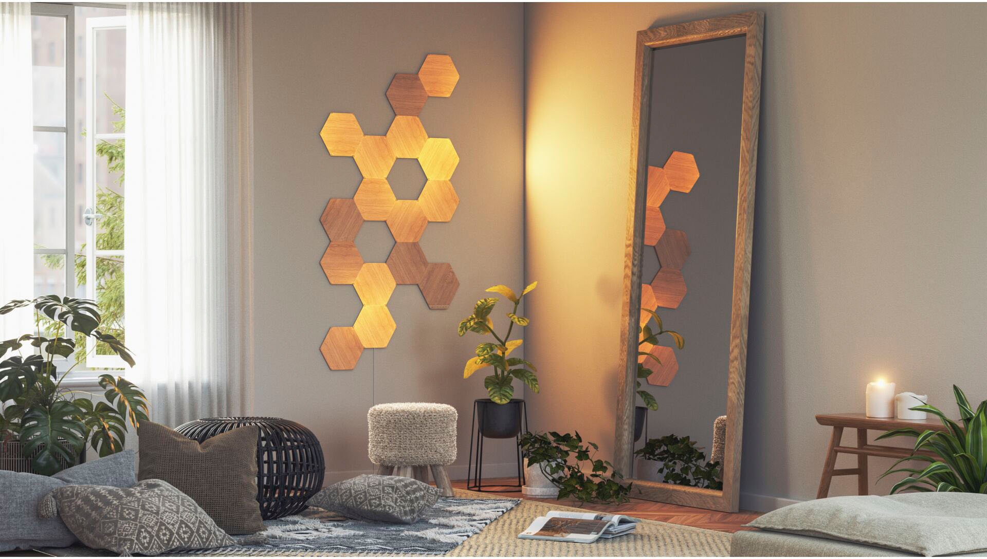 nanoleaf Dekolicht »Elements Wood Look«, Smarte Technologie und elegante Beleuchtung