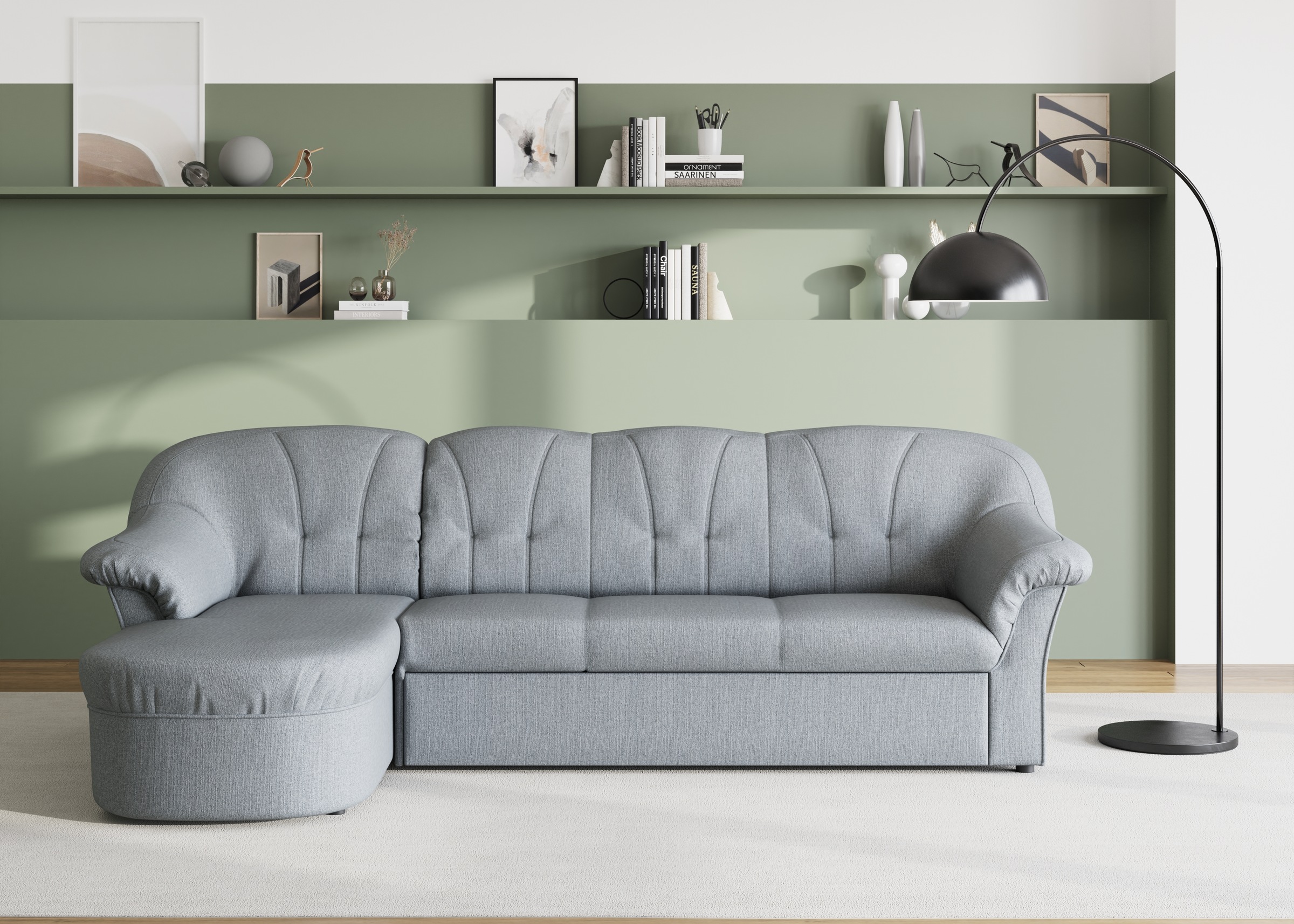 DOMO collection Ecksofa »Pegnitz, elegante Rückensteppung, kompakte Stellma günstig online kaufen