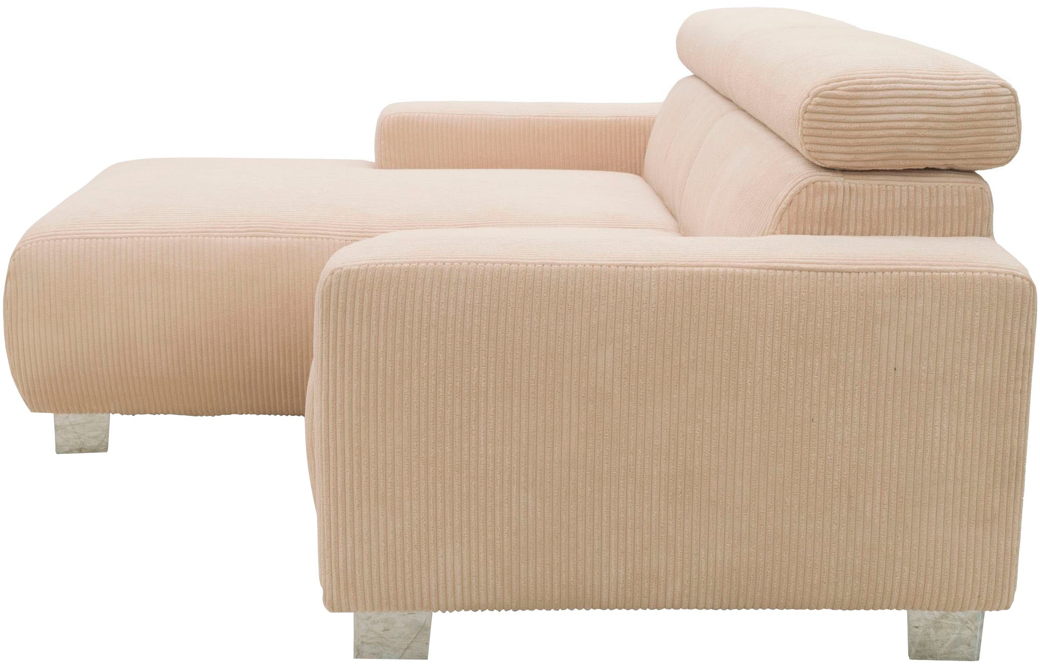 DOMO collection Ecksofa »100030 inkl. Kopfteilverstellung, guter Sitzkomfort, Cordbezug, L-Form«, mit komfortabler Wellenunterfederung, ideal für kleine Räume