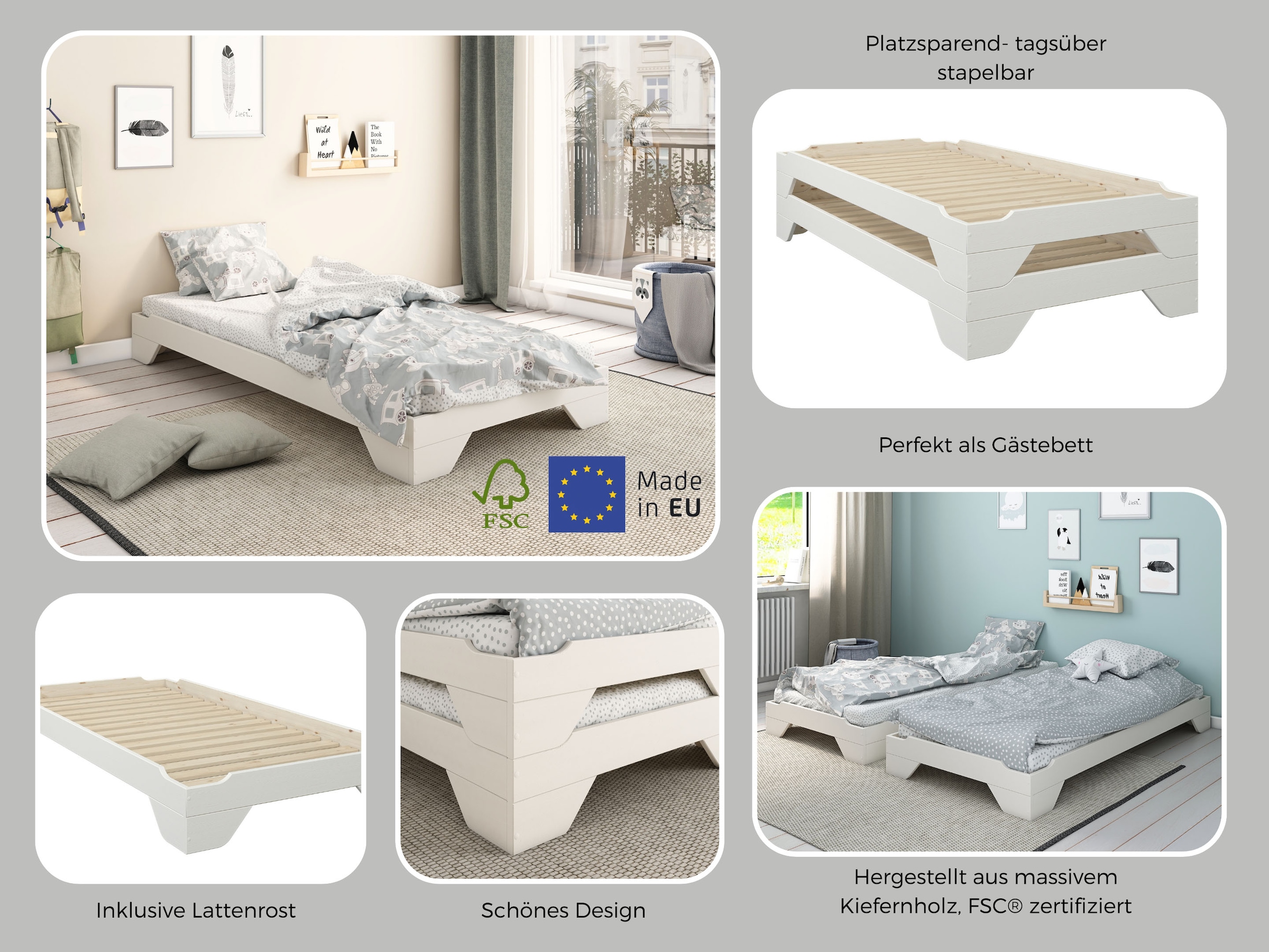 Home affaire Massivholzbett »Melwine, Stapelbett, 2 Betten auch nebeneinander stellbar« inklusive Lattenrost, platzsparend und ideal für Besuch!