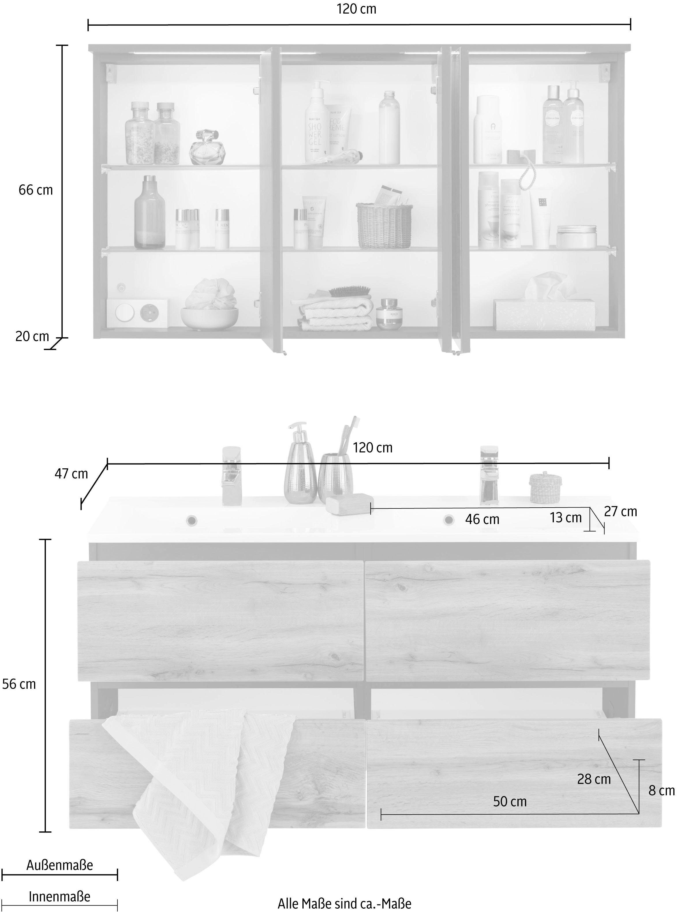 HELD MÖBEL Badmöbel-Set »Lucca«, (2 St.), Doppelwaschtisch, Breite 120 cm