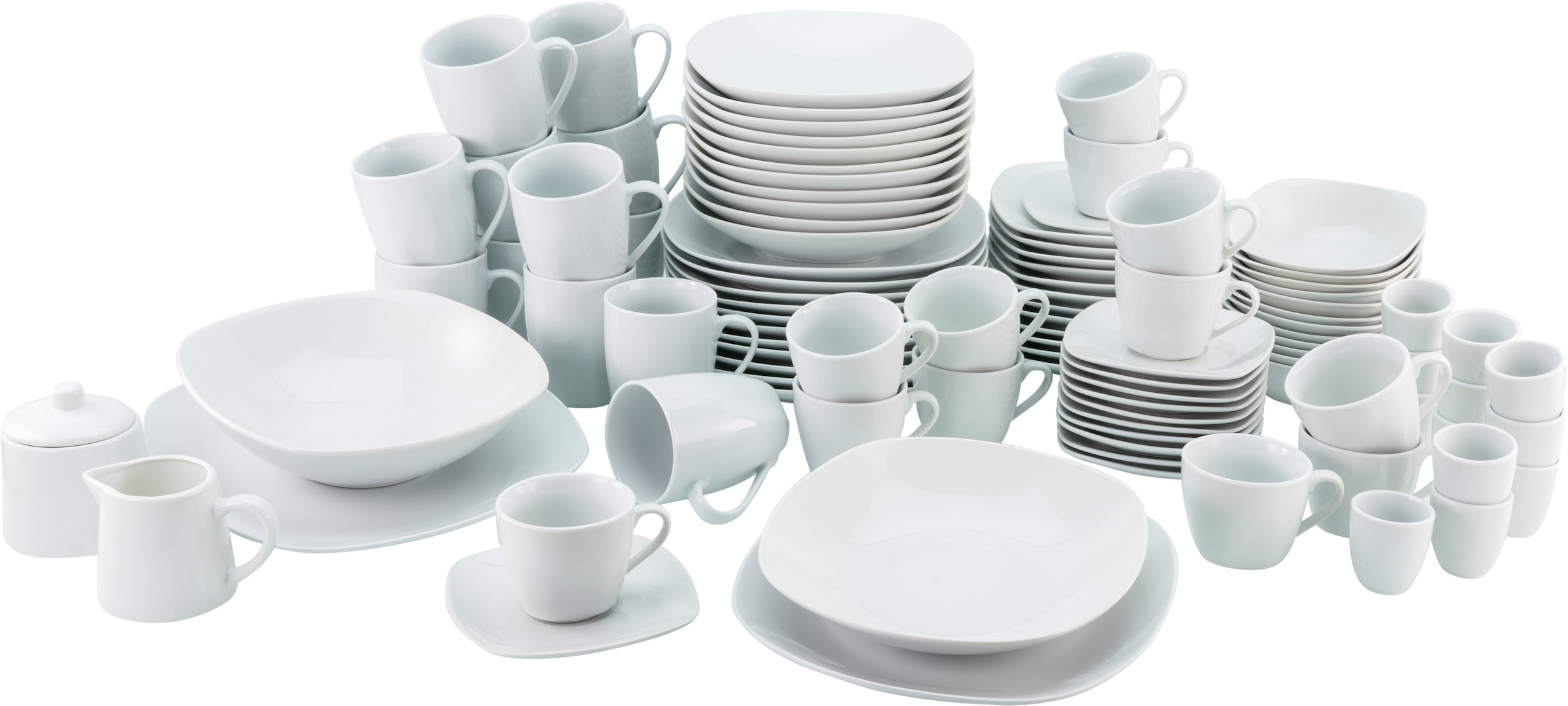 CreaTable Kombiservice »Geschirr-Set quadratische weiß, Service, (Set, 100 Kaffeeservice tlg., Set, Form, und Tafelservice 100 Rechnung Teile für Square«, 12 für Personen auf 12 klassische kaufen im Personen)