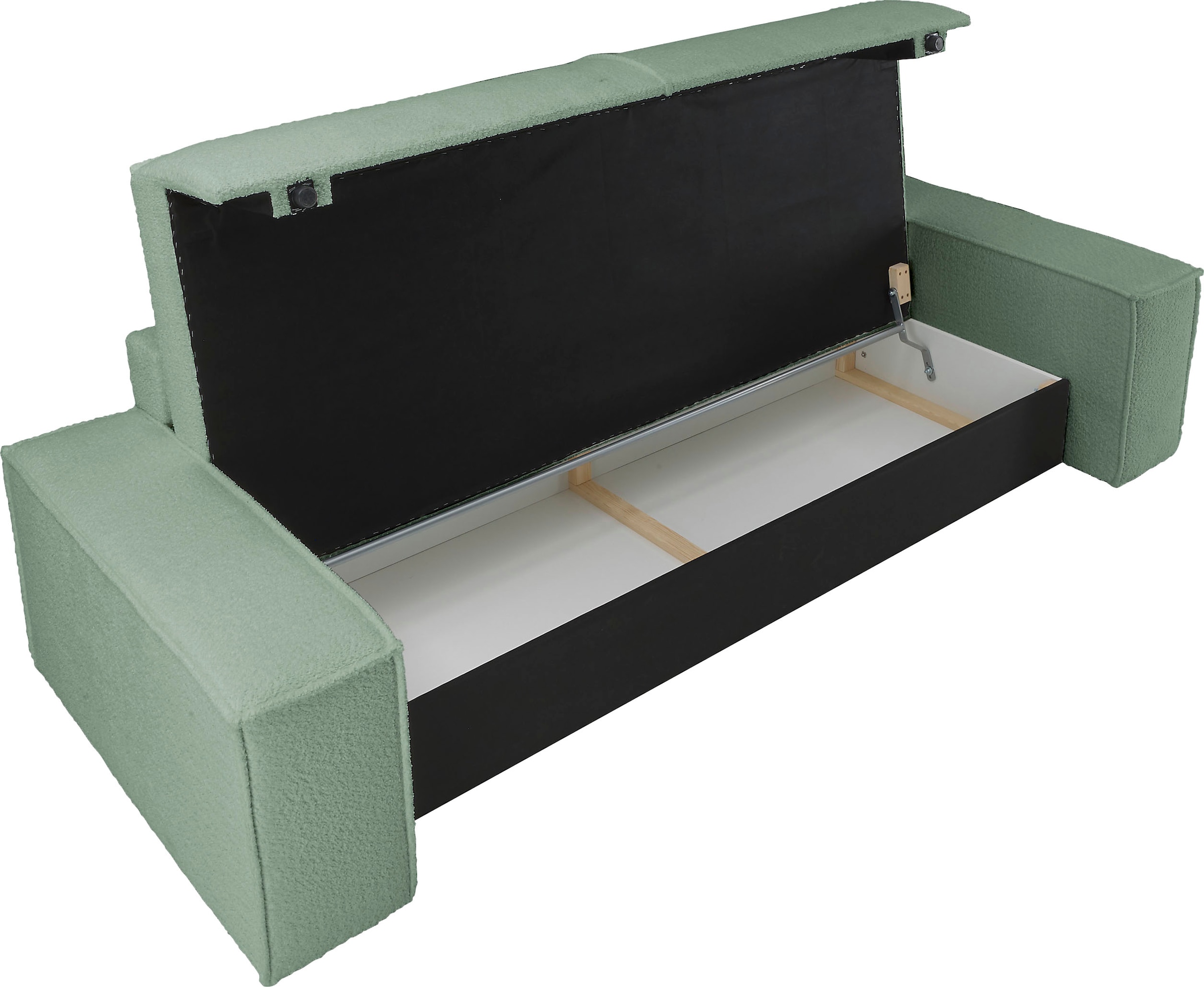 andas 3-Sitzer »FINNLEY Schlafsofa 257 cm, Schlaffunktion mit Bettkasten (200/136cm)«, in Aqua Clean-Bouclé, Struktur fein u. Cord