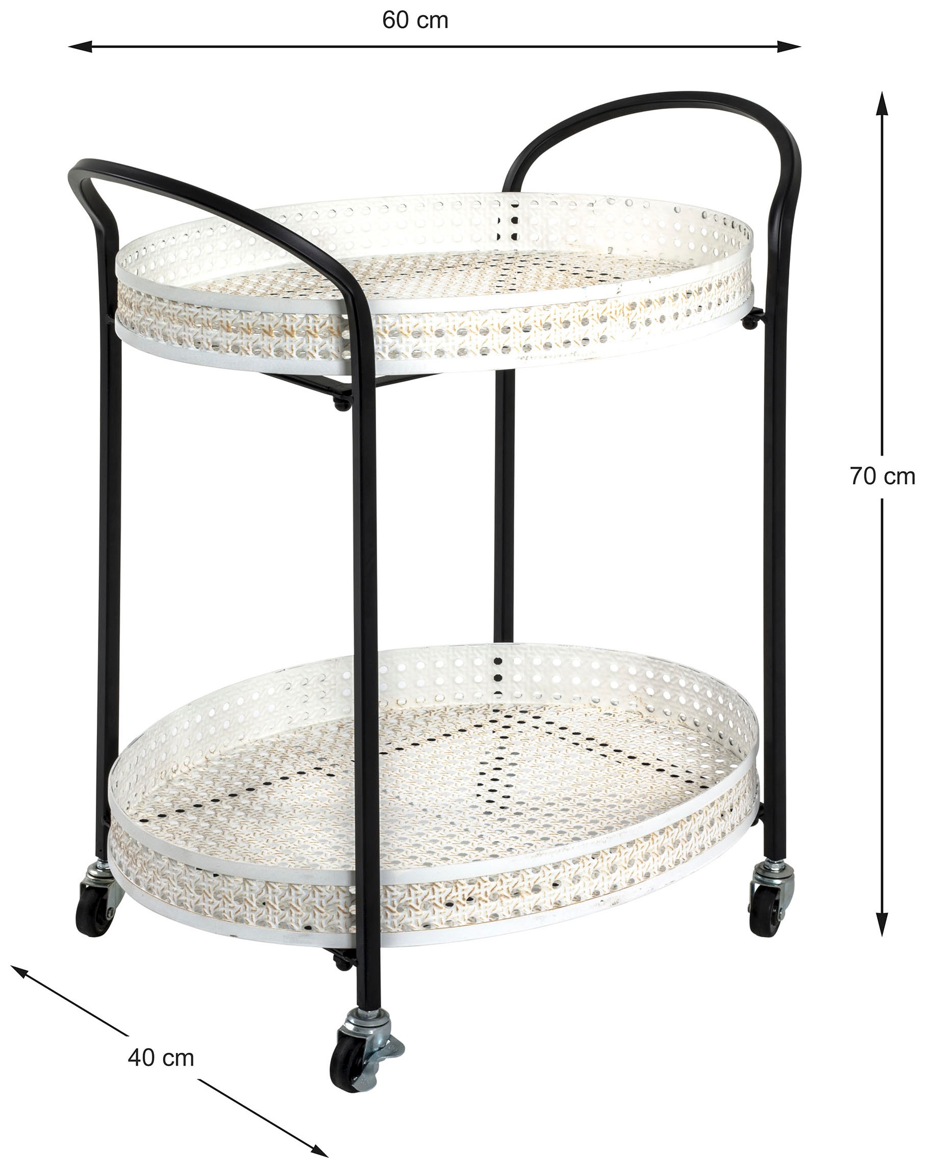 HAKU Servierwagen »Dinett, Kaffeetisch, Küchenwagen, Serviertisch, Teewagen, Trolley« 1 Stk. tlg. oval - aus Metall Weiß B/T/H 60/40/70 cm