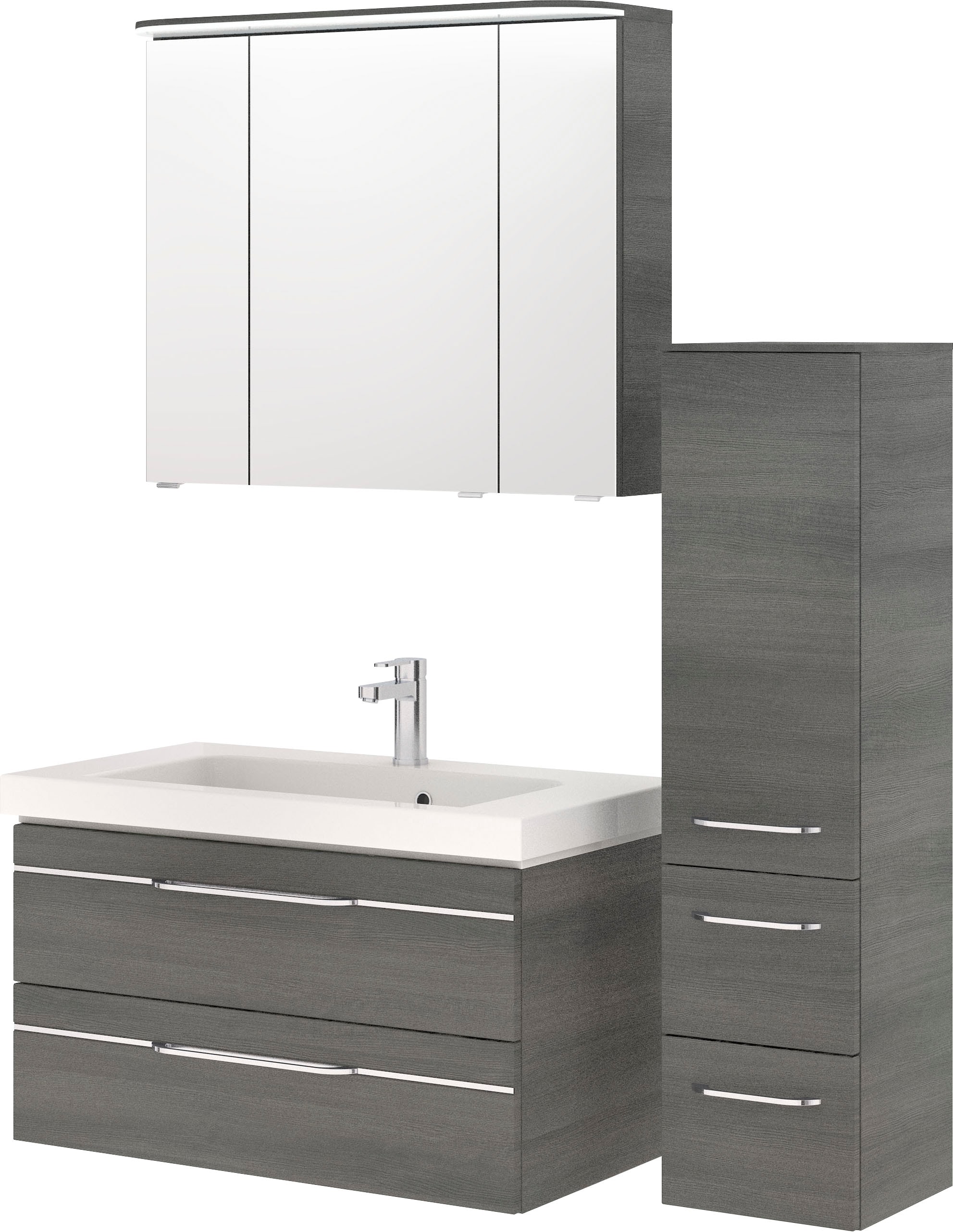 Saphir Badmöbel-Set »Balto Sprint 3-teilig, Mineralmarmor-Waschtisch mit LED-Spiegelschrank«, (4 St.), Badezimmer Set mit Midischrank, inkl Türdämpfer, 4 Türen, 4 Schubladen