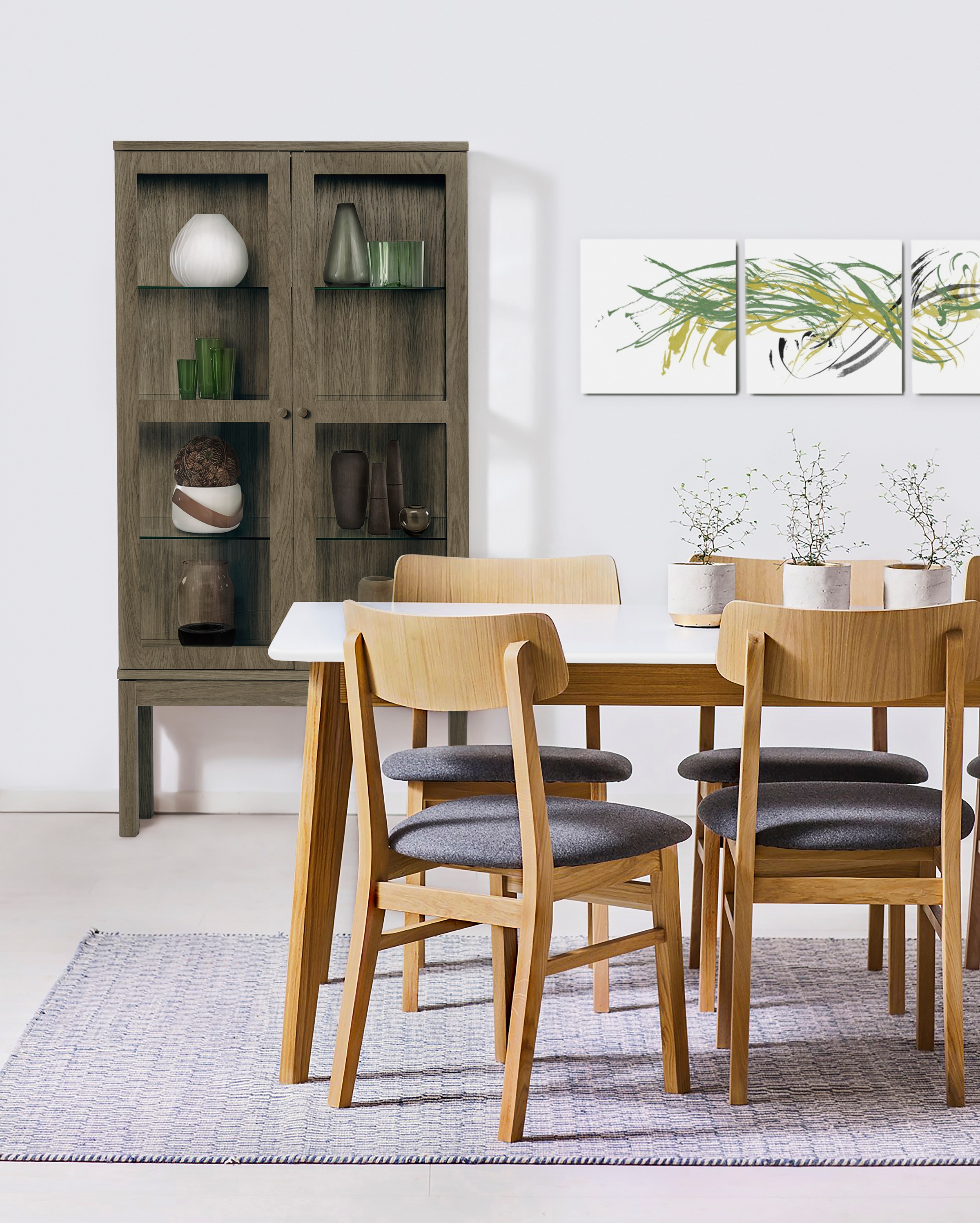 andas Vitrine Holzfurnier aus Eiche, Griffe und Füße aus massiver Eiche, FS günstig online kaufen