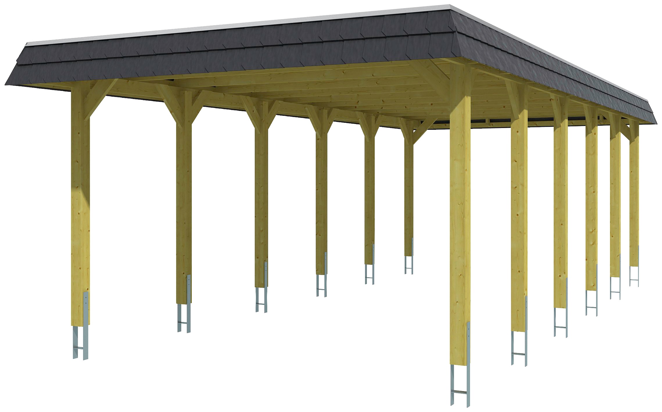 Skan Holz Carport Spreewald 396 cm x 893 cm schwarze Blende Nussbaum günstig online kaufen