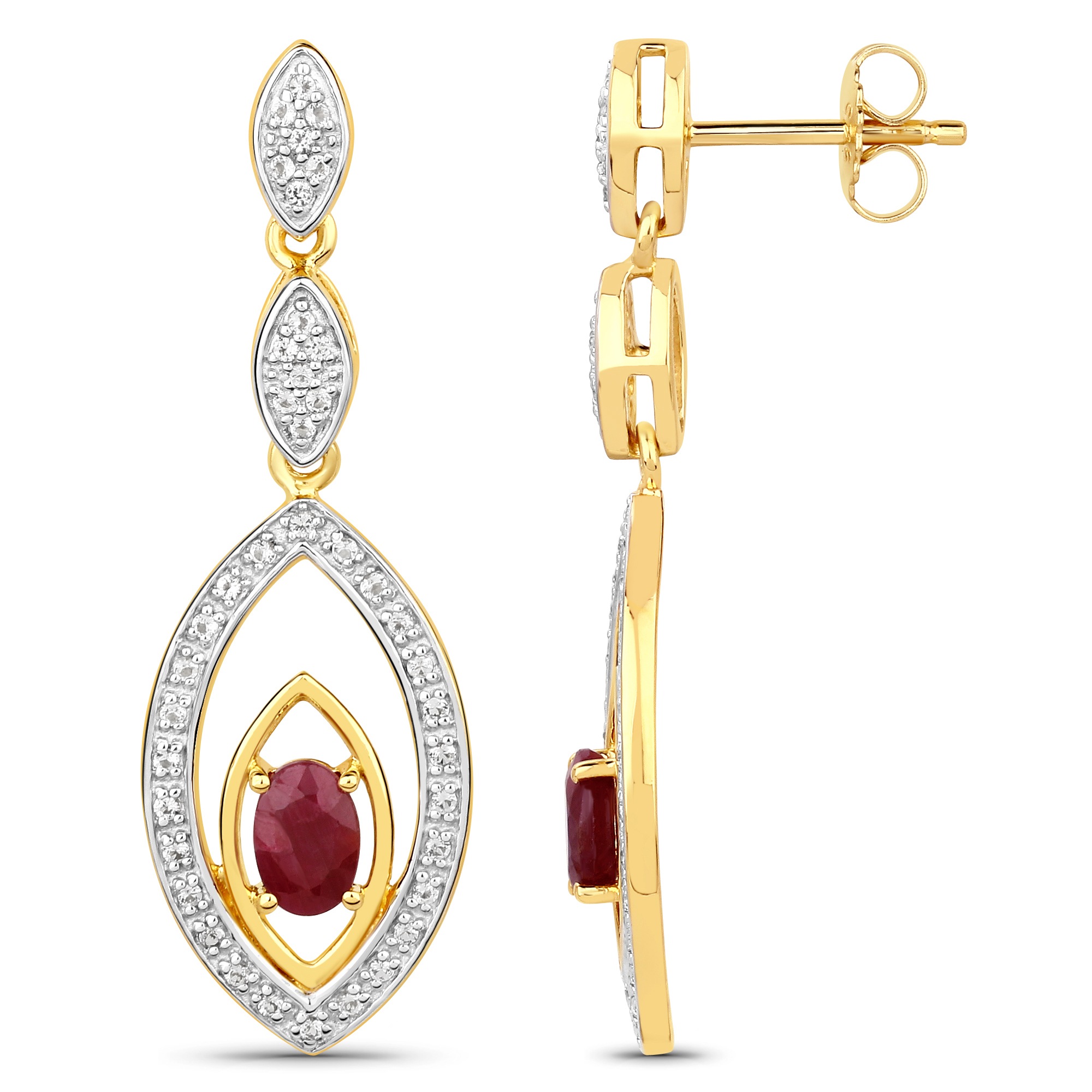 Vira Jewels Paar Ohrhänger »Silber 925 zweifarbig 40mm lang mit 2x Rubin und 80x Weiß-Topas«