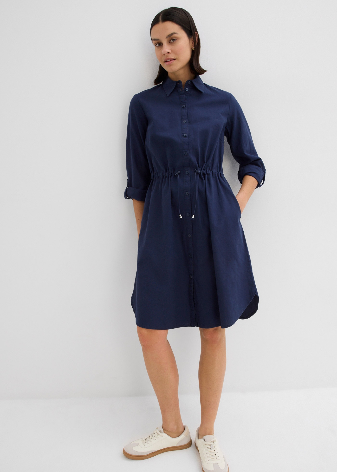 bonprix Midikleid »Hemdblusenkleid aus Leinen-Baumwoll-Mix« 1 tlg. für lässigen Look, aus Leinen-Baumwoll-Mix, in A-Linie, mit Taschen