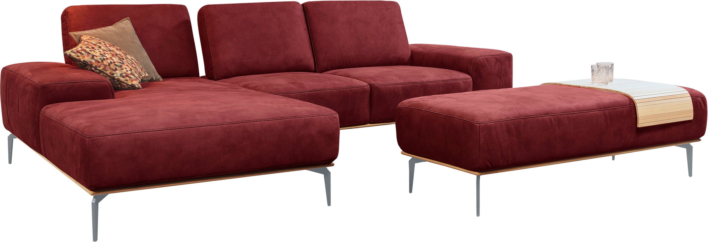 W.SCHILLIG Ecksofa »run, Designsofa mit tollem Sitzkomfort, bequem, L-Form«, mit elegantem Holzsockel, Füße in Silber matt, Breite 279 cm