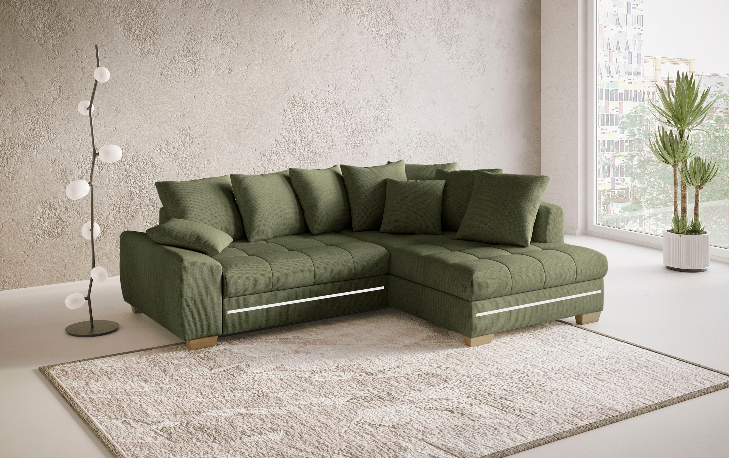 Mr. Couch Ecksofa »Nikita II, L-Form«, mit RGB-LED Beleuchtung, wahlweise mit Bett, Bettkasten, Kaltschaum