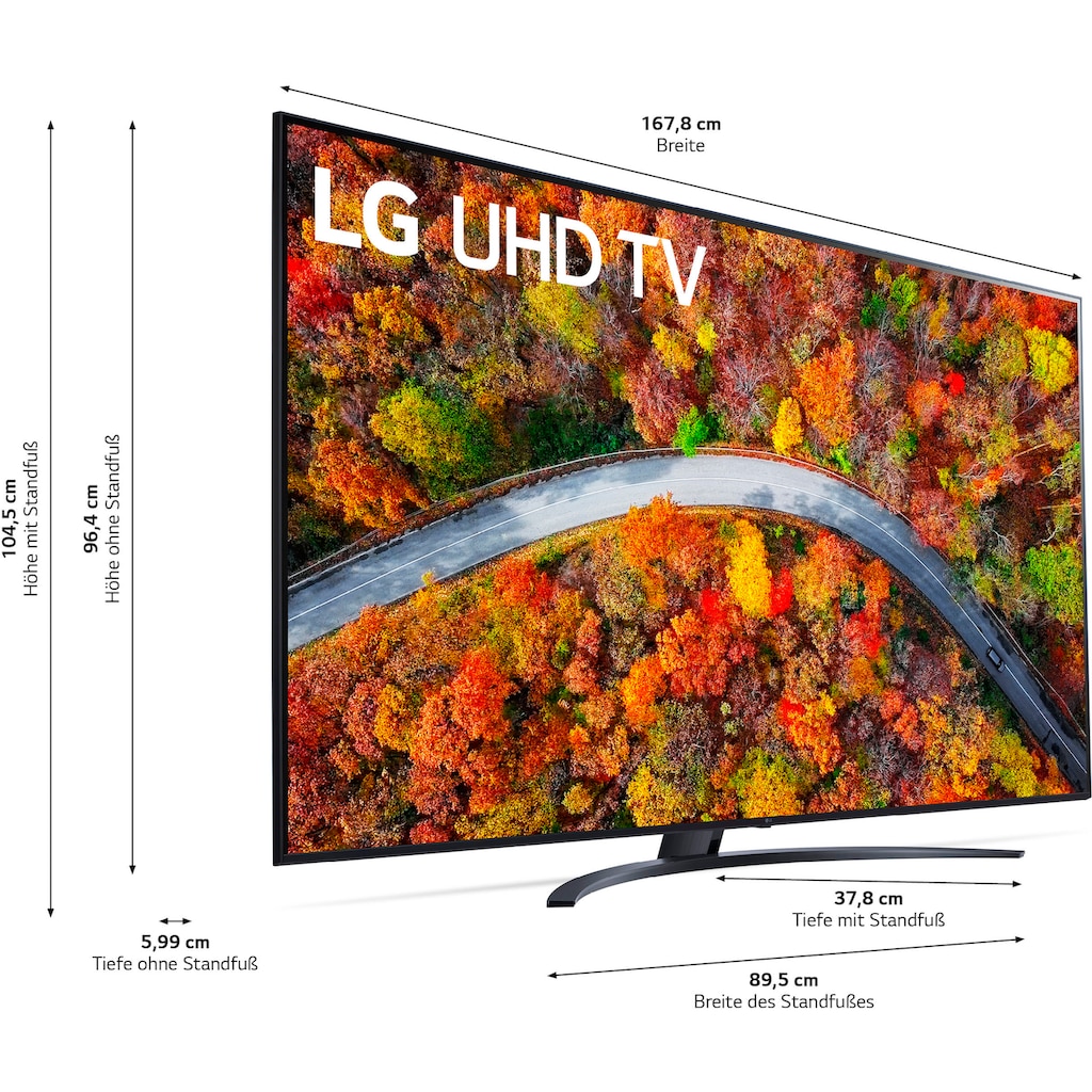 LG LCD-LED Fernseher »75UP81009LR«, 189 cm/75 Zoll, 4K Ultra HD, Smart-TV, LG Local Contrast-Sprachassistenten-HDR10 Pro-LG ThinQ-inkl. Magic-Remote Fernbedienung