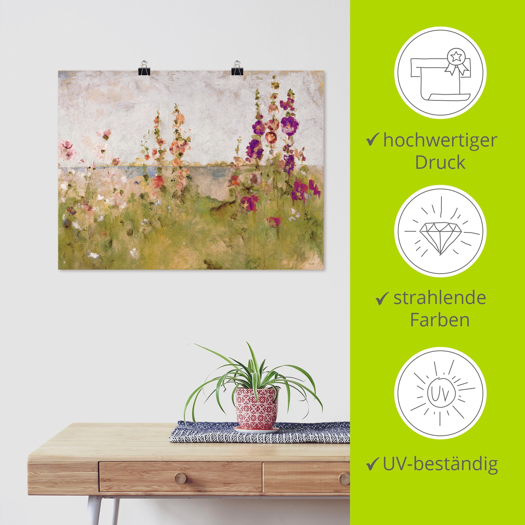 Artland Wandbild »Stockrosen am Meer«, Blumen, (1 St.), als Leinwandbild, Poster, Wandaufkleber in verschied. Größen