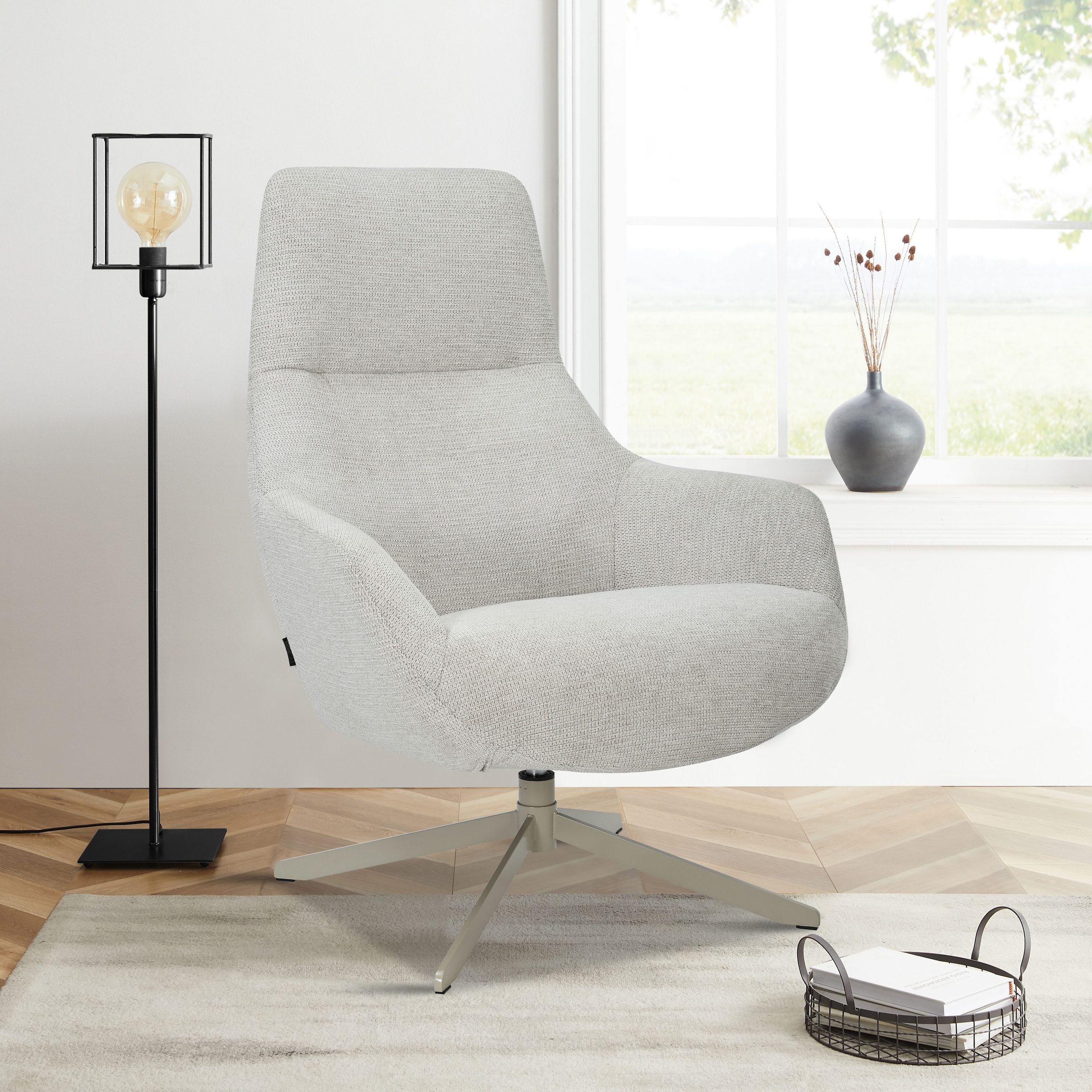 INOSIGN Drehsessel »CLARINDA moderner Ohrensessel drehbar, TV-Sessel, Relaxsessel«, 360-Grad drehbar, robustes Metallgestell