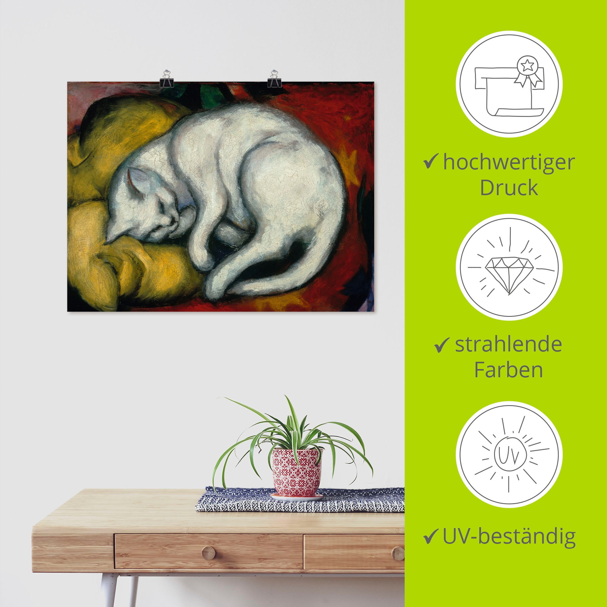 Artland Wandbild »Die weisse Katze. 1912«, Haustiere, (1 St.), als Alubild, Outdoorbild, Leinwandbild, Poster in verschied. Größen