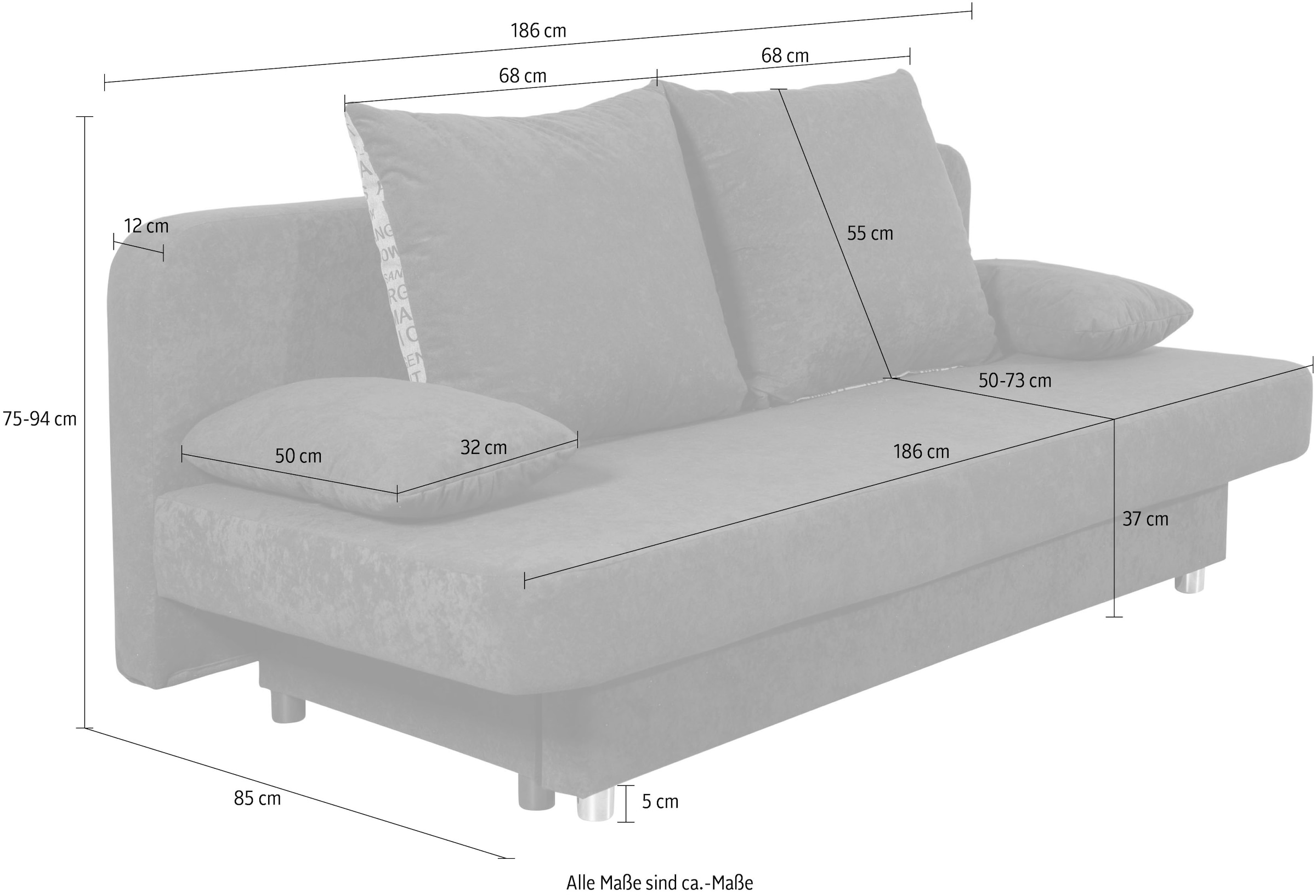 COLLECTION AB Schlafsofa »Ulla inkl. Bettfunktion und Bettkasten«, Schlafsofa,Bettfunktion,Bettkasten,inkl. Rückenkissen,Armlehnekissen