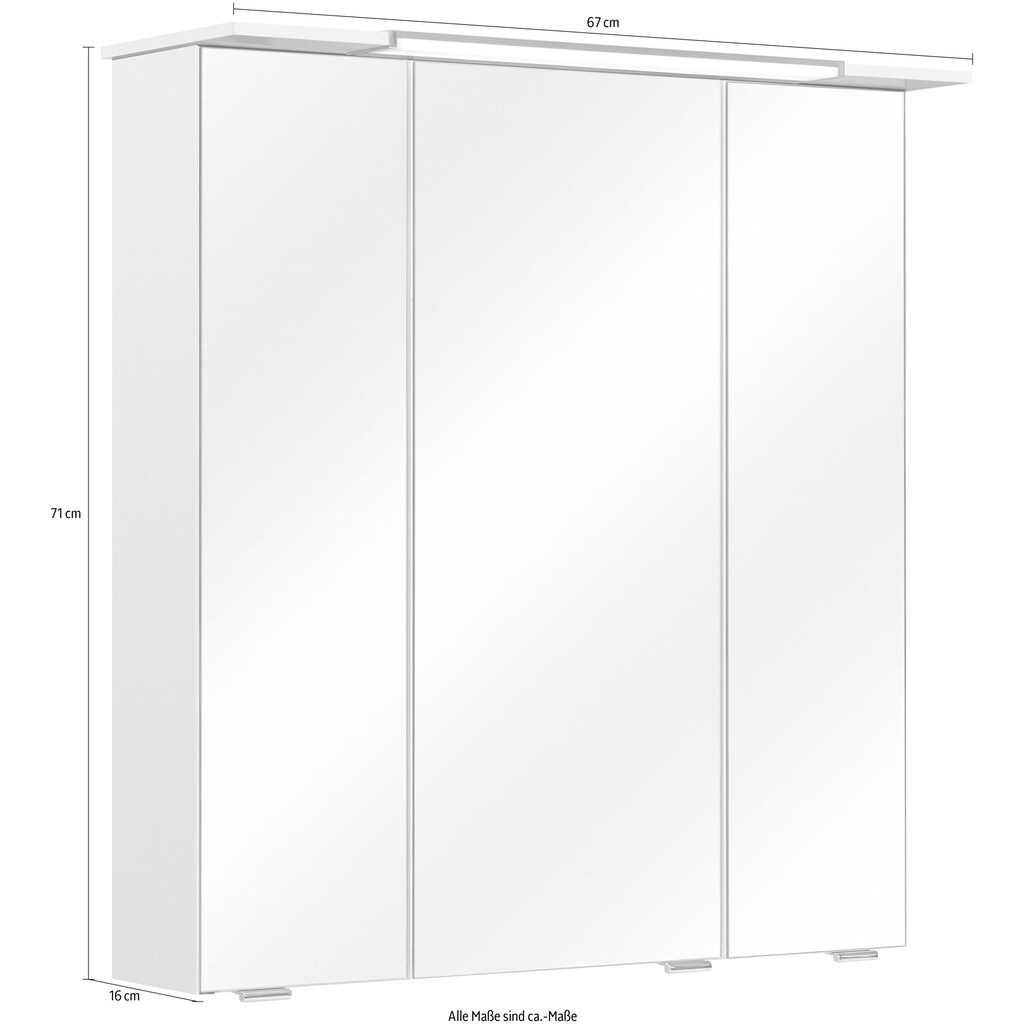 Saphir Spiegelschrank »Quickset 376 Badschrank, 3 Spiegeltüren, 6 Einlegeböden, 67 cm breit«, inkl. LED-Beleuchtung, Türdämpfer, Schalter-/Steckdosenkombination