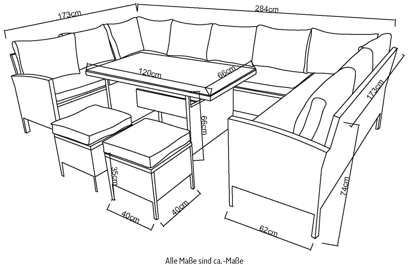 KONIFERA Gartenlounge-Set »»Miami««, (Set, 22 tlg., 3x 3er Sofabank, Tisch 66x120x74 cm, 2 Hocker, inkl. Auflagen), Stahl/Polyrattan