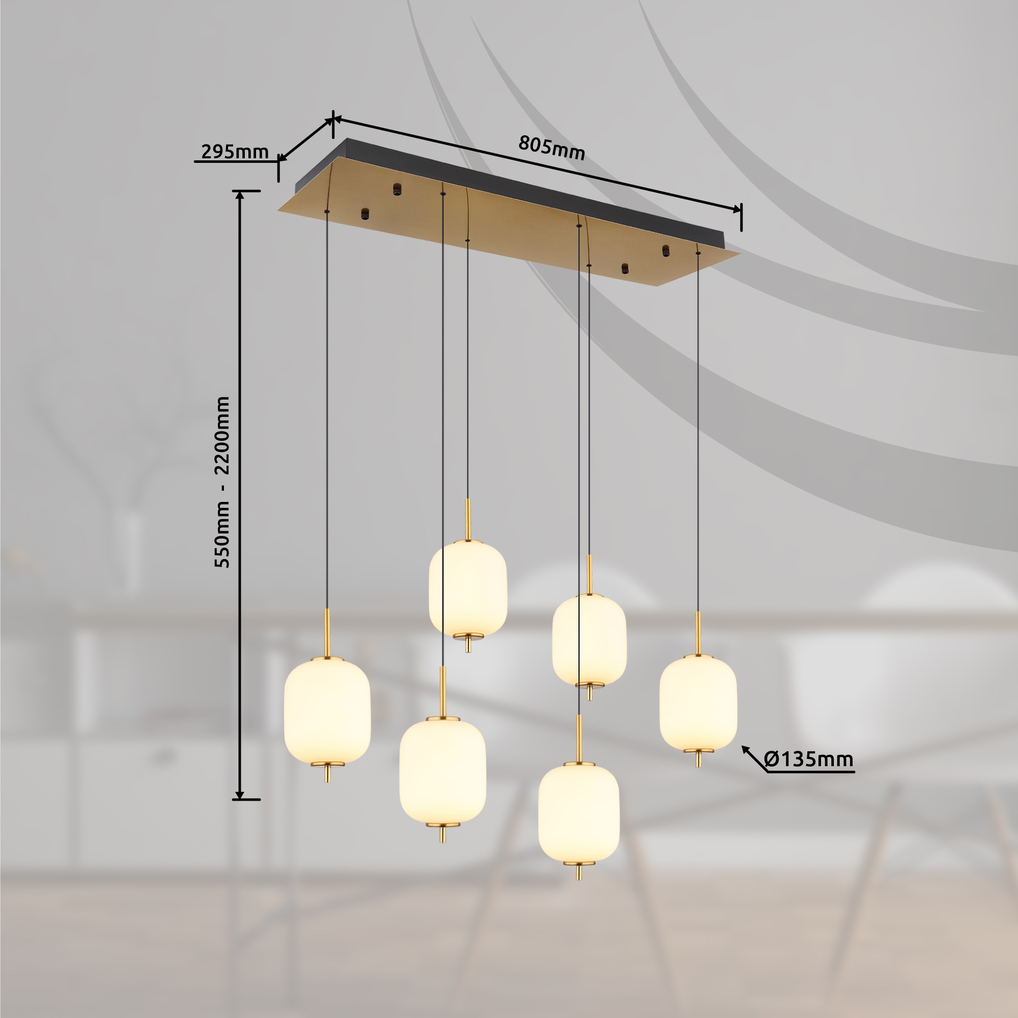 GLOBO LIGHTING LED Pendelleuchte »EWALD«, Leuchtmittel LED-Modul | LED fest integriert, Hängelampe/Hängeleuchte/Glas opal/höhenverstellbar/messingfarben