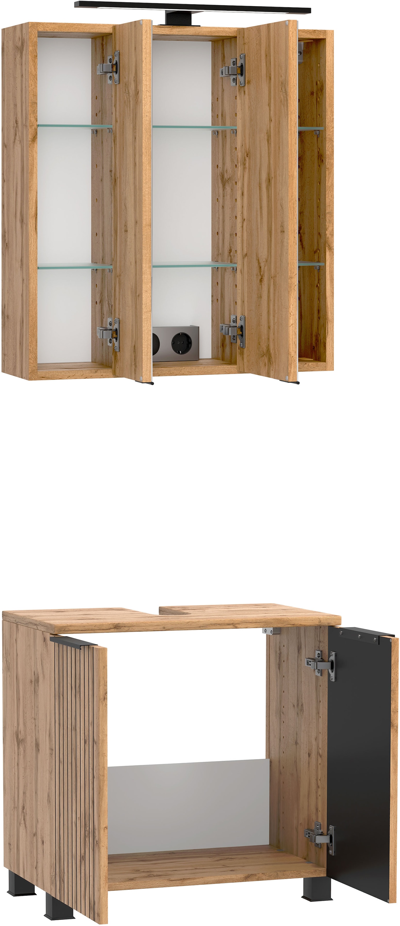 welltime Badezimmer-Set »Welltime Möbel, Carlton Unterbecken-Set 2teilig, 60 cm, gestreift«, (2 St.)