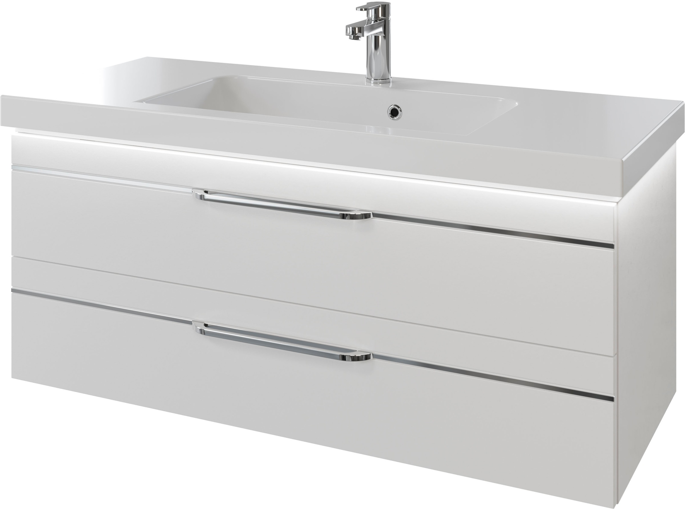 Saphir Badmöbel-Set »Balto 2-teilig Mineralmarmor-Waschtisch mit LED-Spiegel, 123 cm breit«, (2 St.), Waschplatz mit 2 Schubladen, Badschrank inkl. Schubladendämpfer