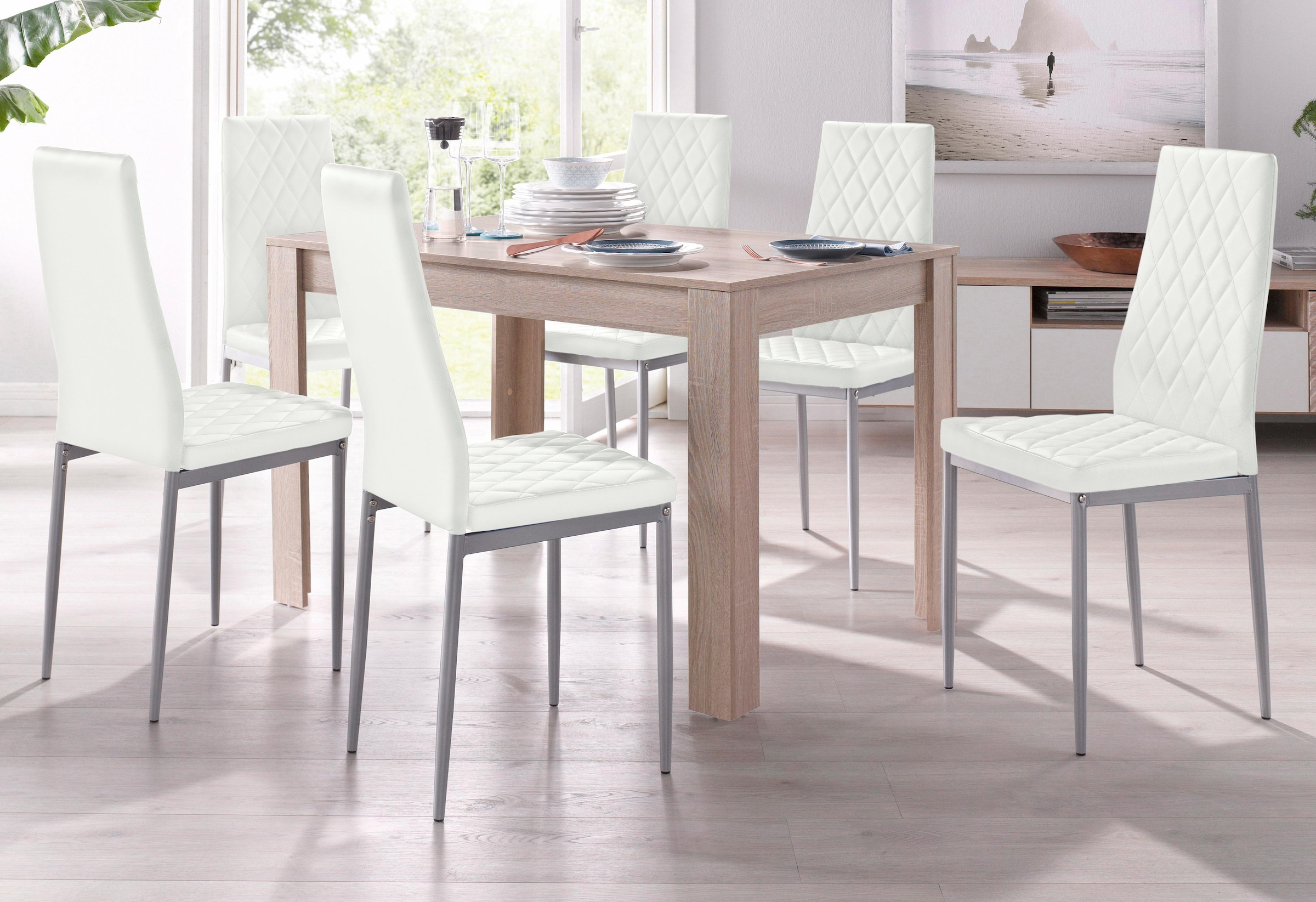 INOSIGN Essgruppe Set, 5 Stk. tlg. mit Tisch in Eichefarben Sägerau, Breite günstig online kaufen