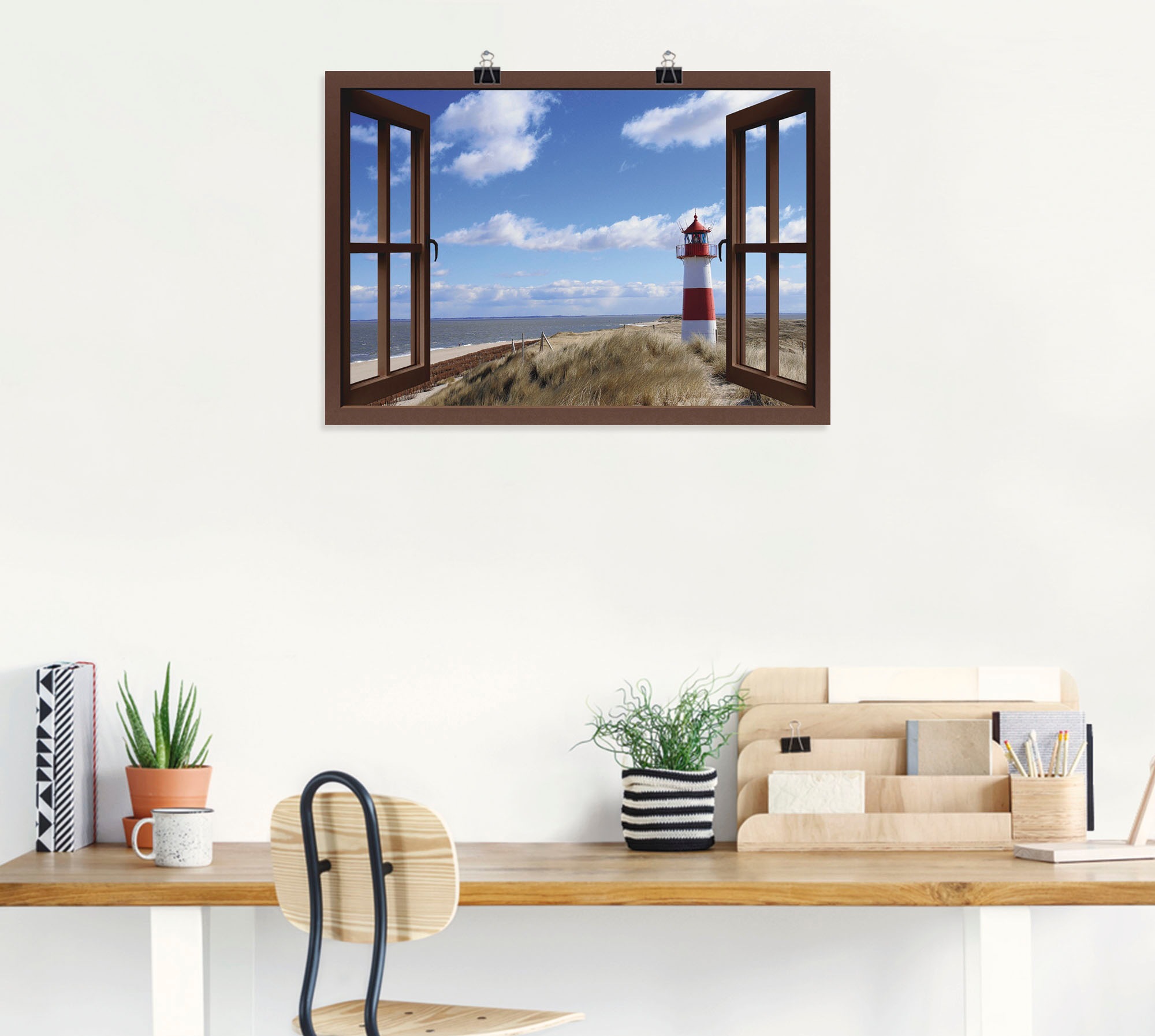 Artland Wandbild »Fensterblick - Leuchtturm Rechnung Größen St.), (1 auf in Wandaufkleber Leinwandbild, Sylt«, Poster bestellen Fensterblick, versch. als oder