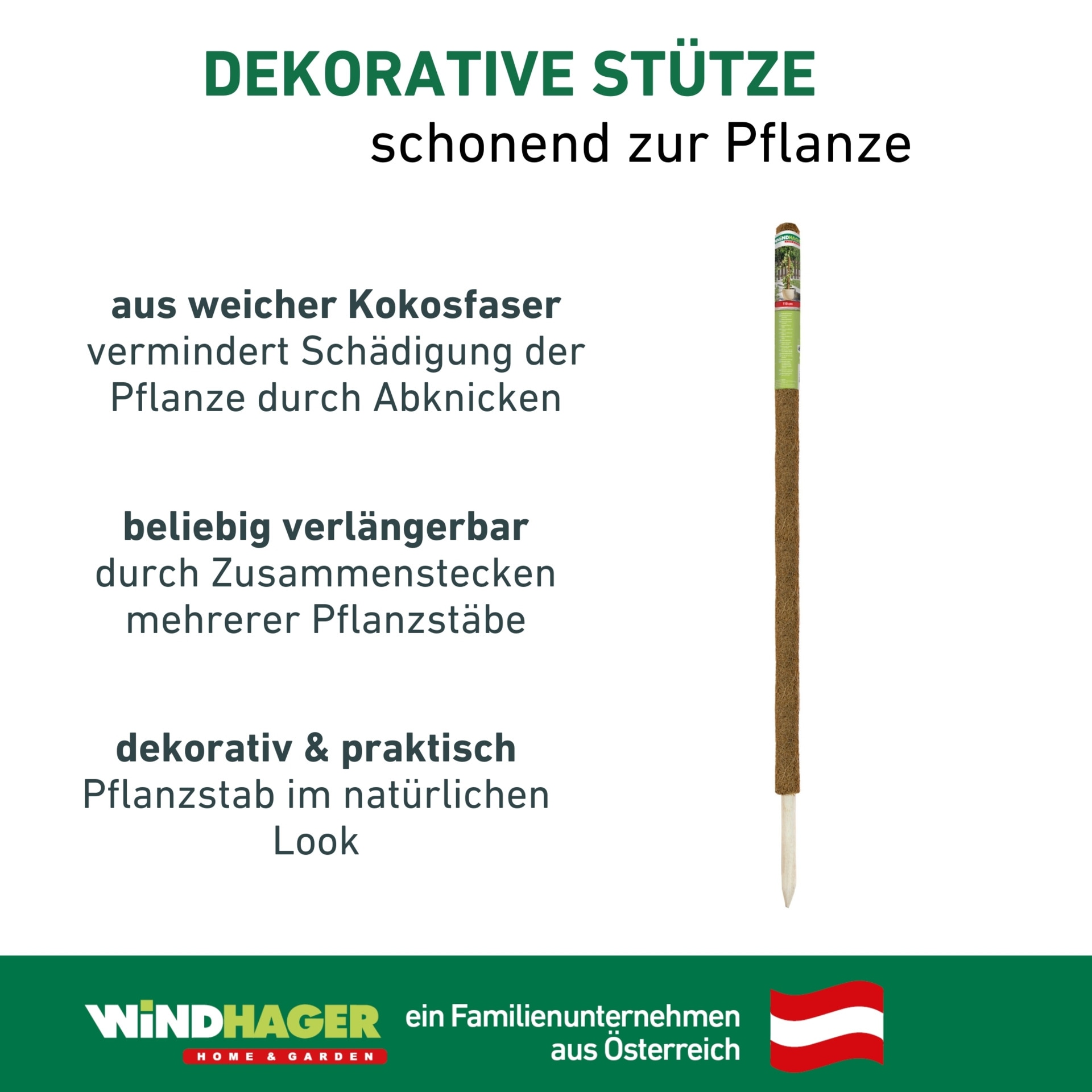 Windhager Rankhilfe »aus Kokos, Pflanzstäbe verlängerbar, Ø 4,5 cm, Rankstab« für hochwachsende Zimmerpflanzen, erhältlich in 60, 80 oder 110 cm