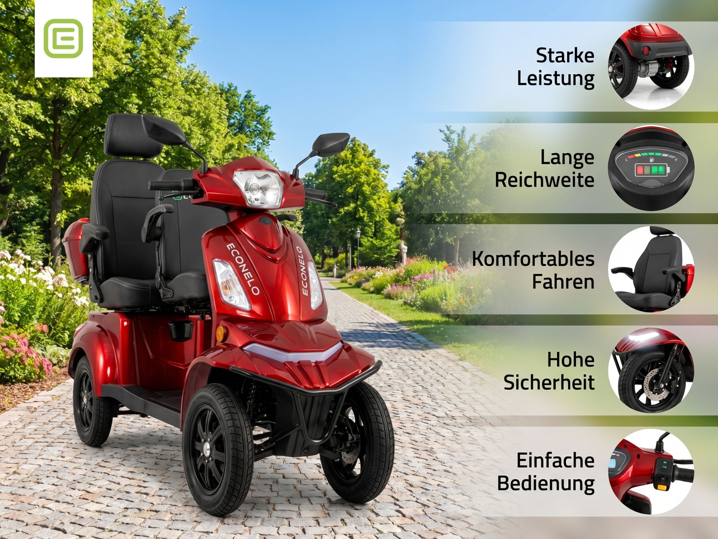 ECONELO Elektromobil »E-Seniorenmobil VISTA Quarter-1L, Lithium-Akku, 4-Rad, 60V, 1000 Watt« 1.000 W 25 km/h