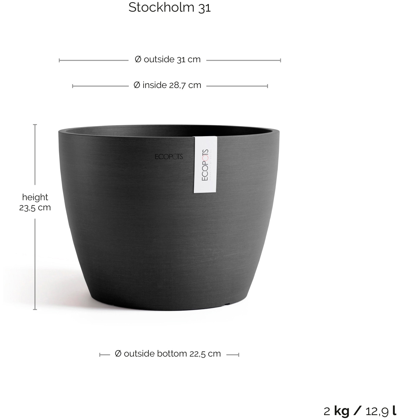 ECOPOTS Blumentopf »Stockholm 31 Dunkelgrau« für innen und außen: frostsicher, bruchsicher und lichtbeständig