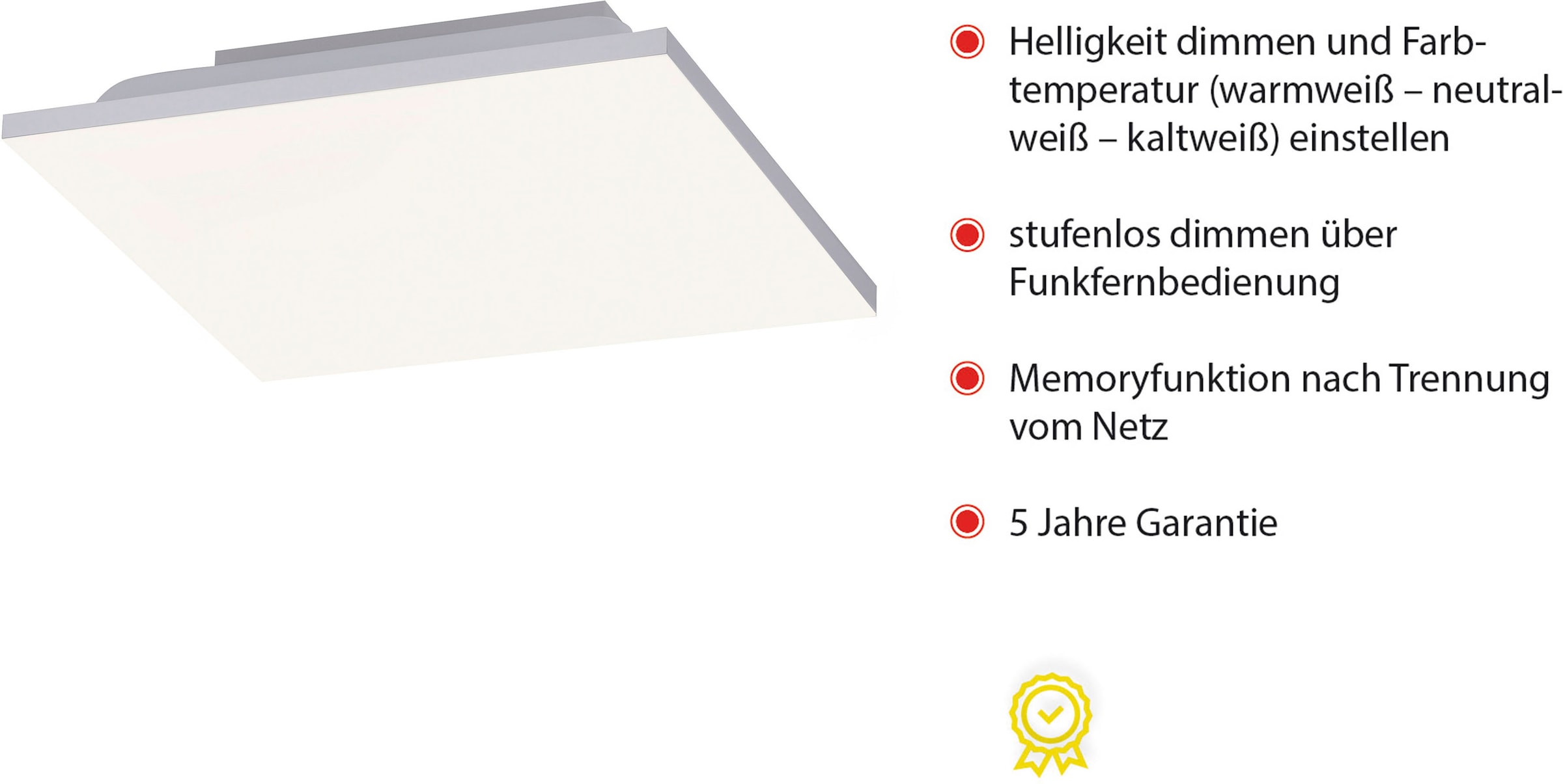 Leuchten Direkt LED Deckenleuchte »CANVAS«, dimmbar CCT-Farbtemperaturwechsel; Rechnung kaufen flammig-flammig, über IR-Fernbed.; Memoryfunktion auf 1