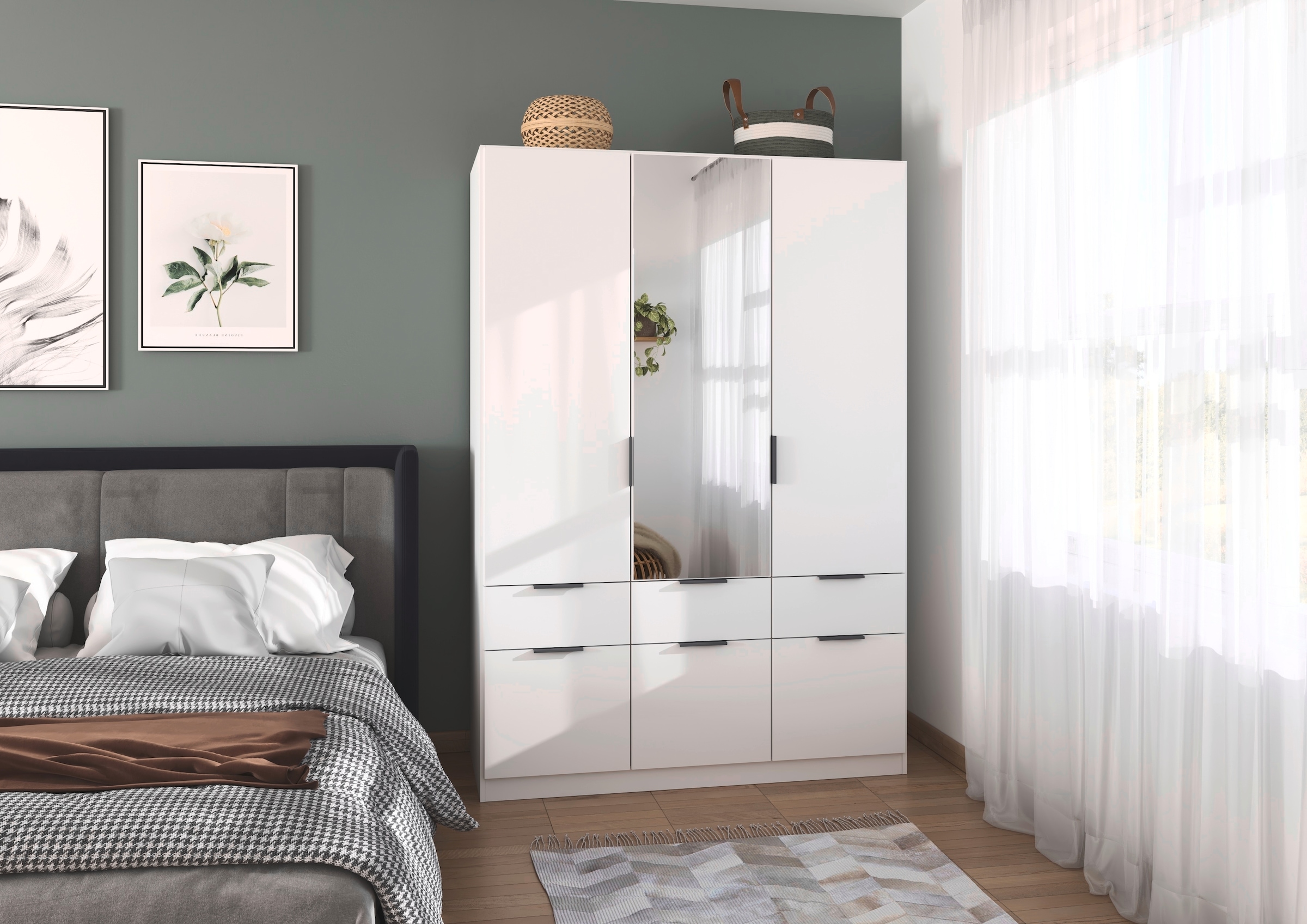 rauch Kleiderschrank »Kleiderschrank Schrank Garderobe Wäscheschrank DUNDEE«, (mit 3 Griff-Varianten), Schubladen in zwei Höhen, optional mit Spiegel MADE IN GERMANY