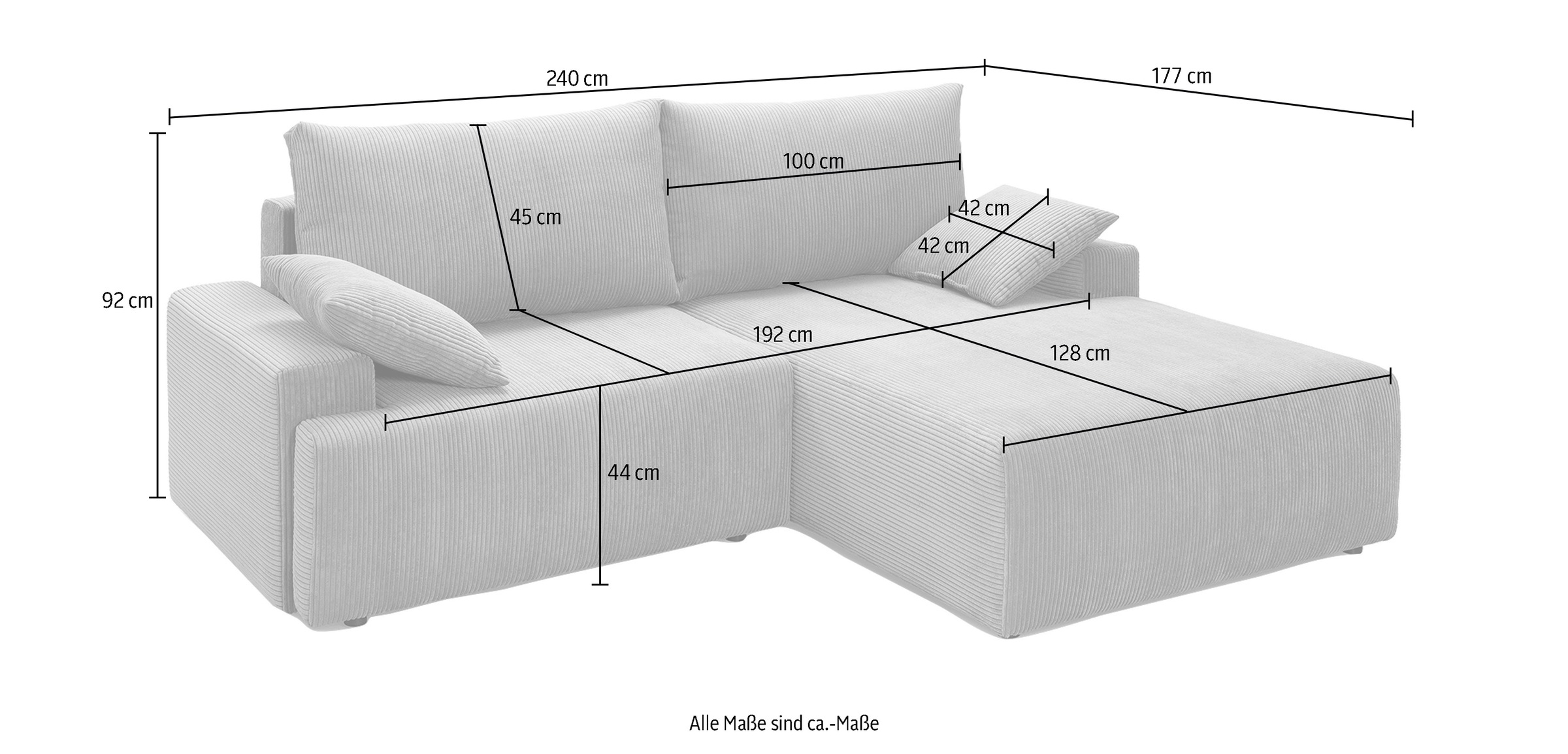 exxpo - sofa fashion Ecksofa »Orinoko, aktuelles Design und hoher Sitzkomfort, L-Form«, inkl. Bettfunktion und Bettkasten, schöne Farben im angesagten Cord