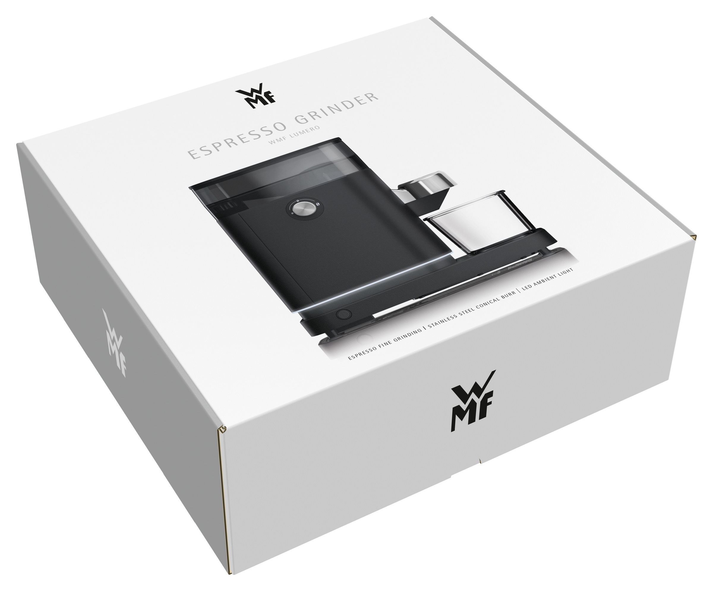WMF Kaffeemühle »Lumero«, 150 W, Kegelmahlwerk, 180 g Bohnenbehälter, 40 Mahlgrade, Edelstahlmahlwerk, LED-Display, 150 Watt, Cromargan