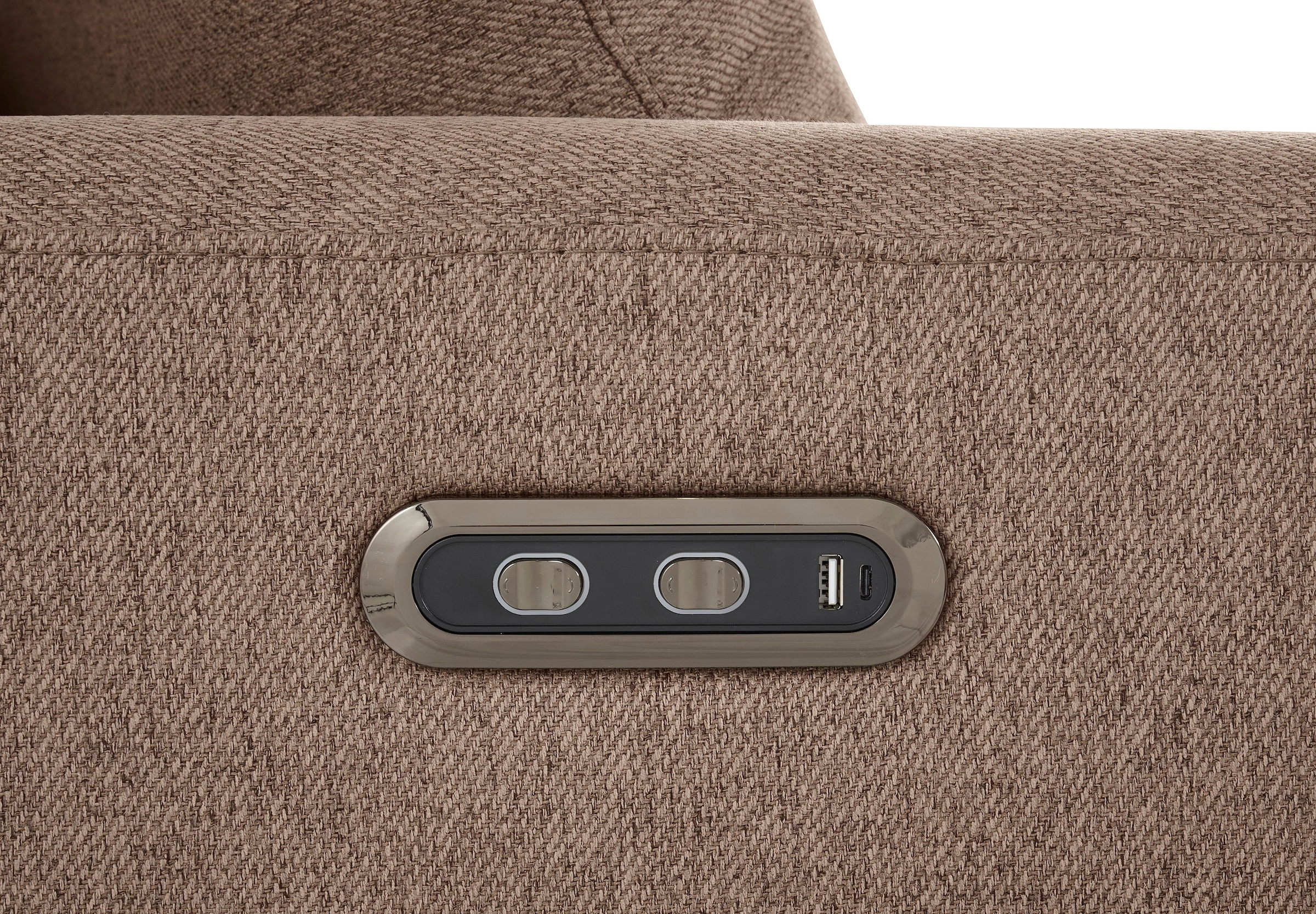 INOSIGN Ecksofa »JENNA, L-Form, 209cm, manuelle u. elektrische Funktion, mit USB A/C,«, Liegefunktion 105°-150°, Federkern, Struktur fein