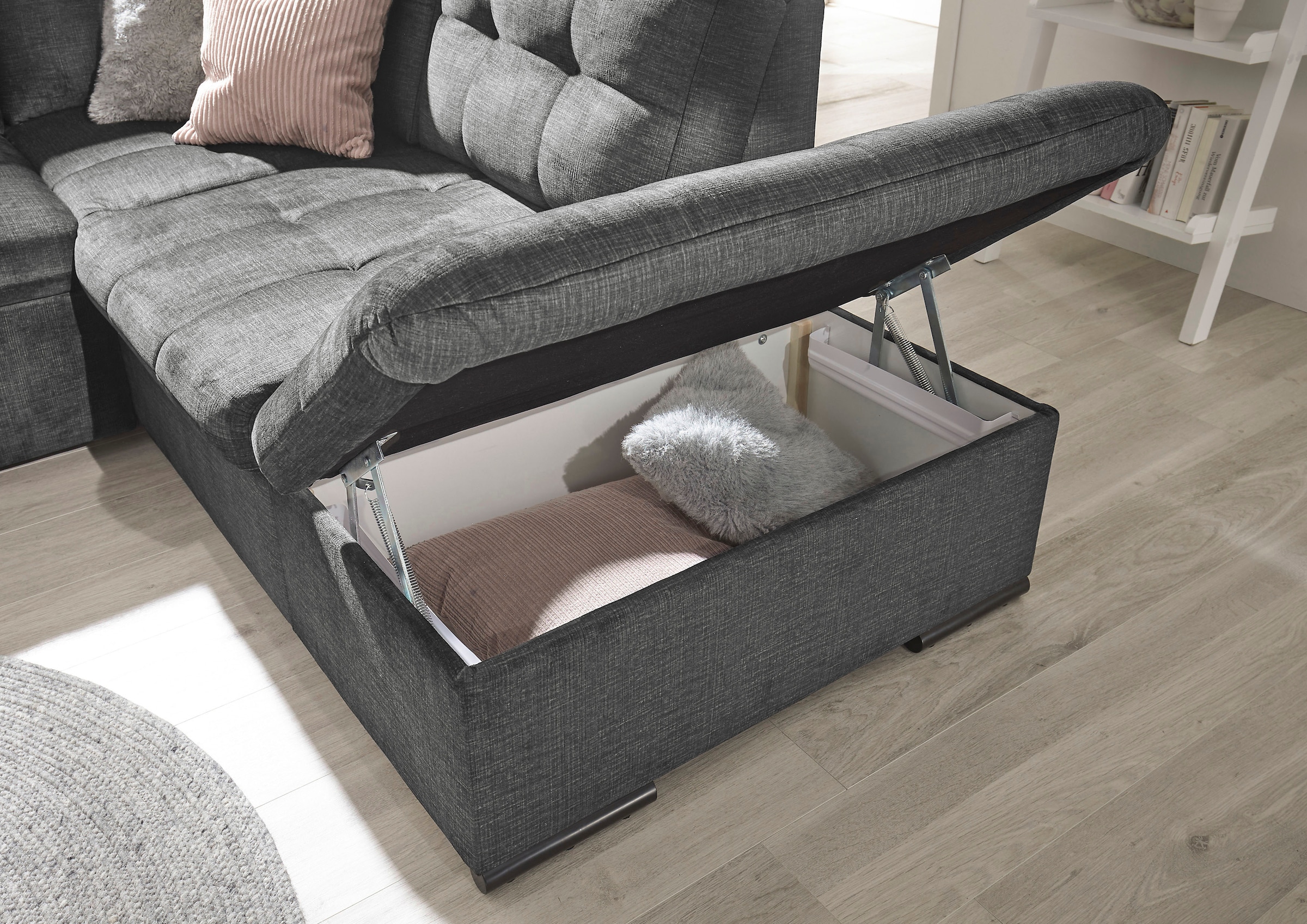 ED EXCITING DESIGN Ecksofa »Estrella L-Form« mit Bettfunktion, Bettkasten, Armteilverstellung & Kopfstützen