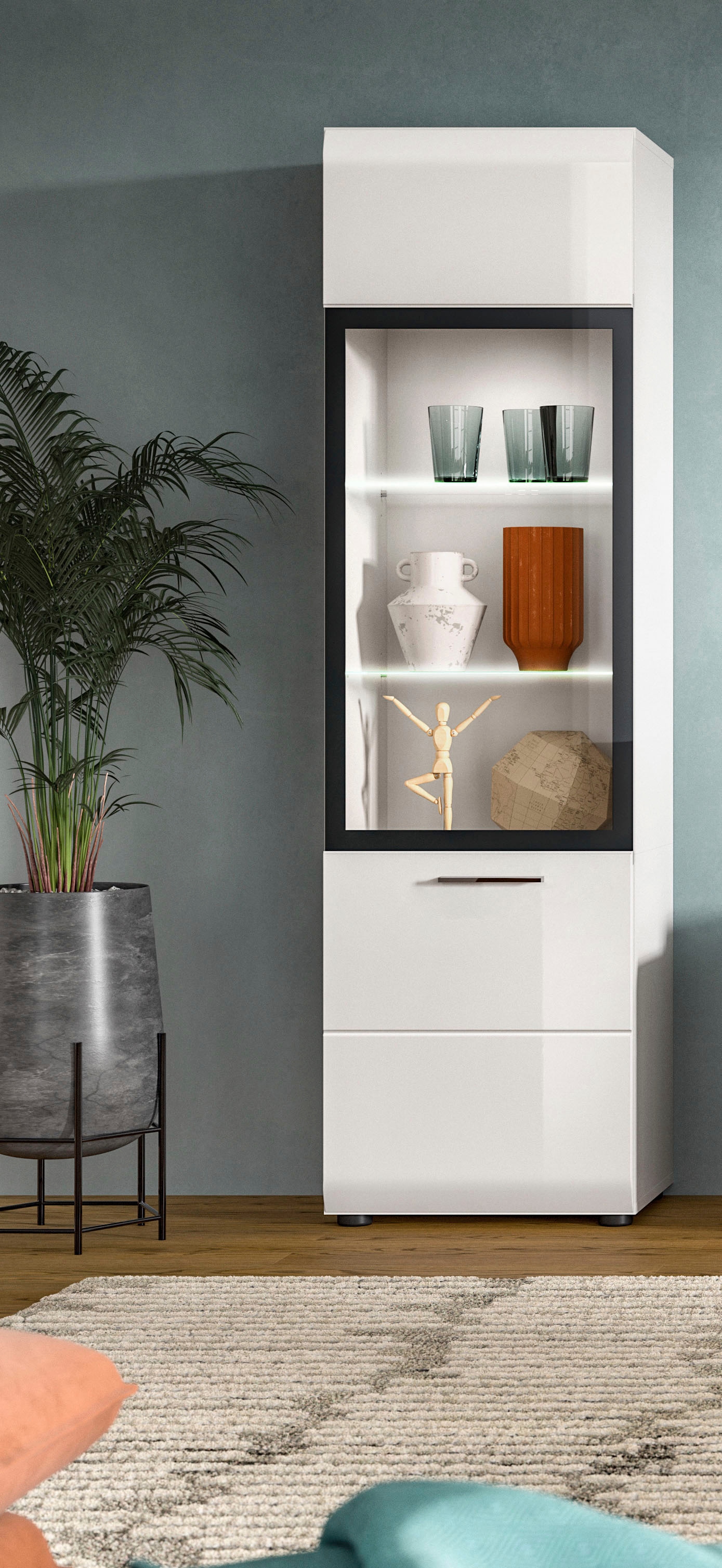 INOSIGN Vitrine »FLORENZ, Höhe: 160 cm, hochwertige MDF-Front, Glastür, Glasböden« 1 Stk. tlg. Vitrine, Vitrine weiß, Vitrinenschrank, Wohnzimmervitrine, Wohnzimmer