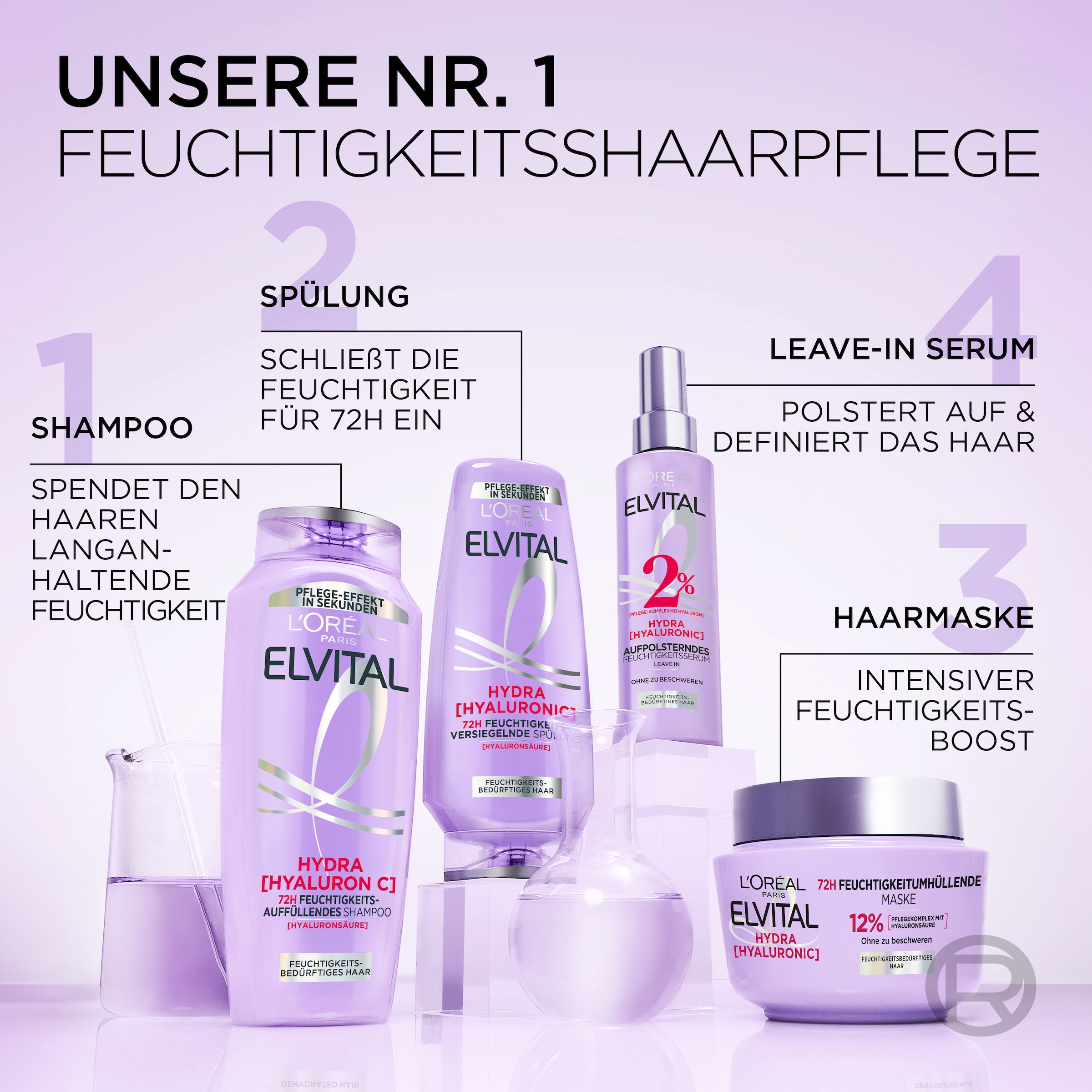 L'ORÉAL PARIS Haarspülung »L'Oréal Paris Elvital Hydra [Hyaluronic] Spülung« Hyaluronsäure für trockenes Haar, spendet 72h lang Feuchtigkeit.