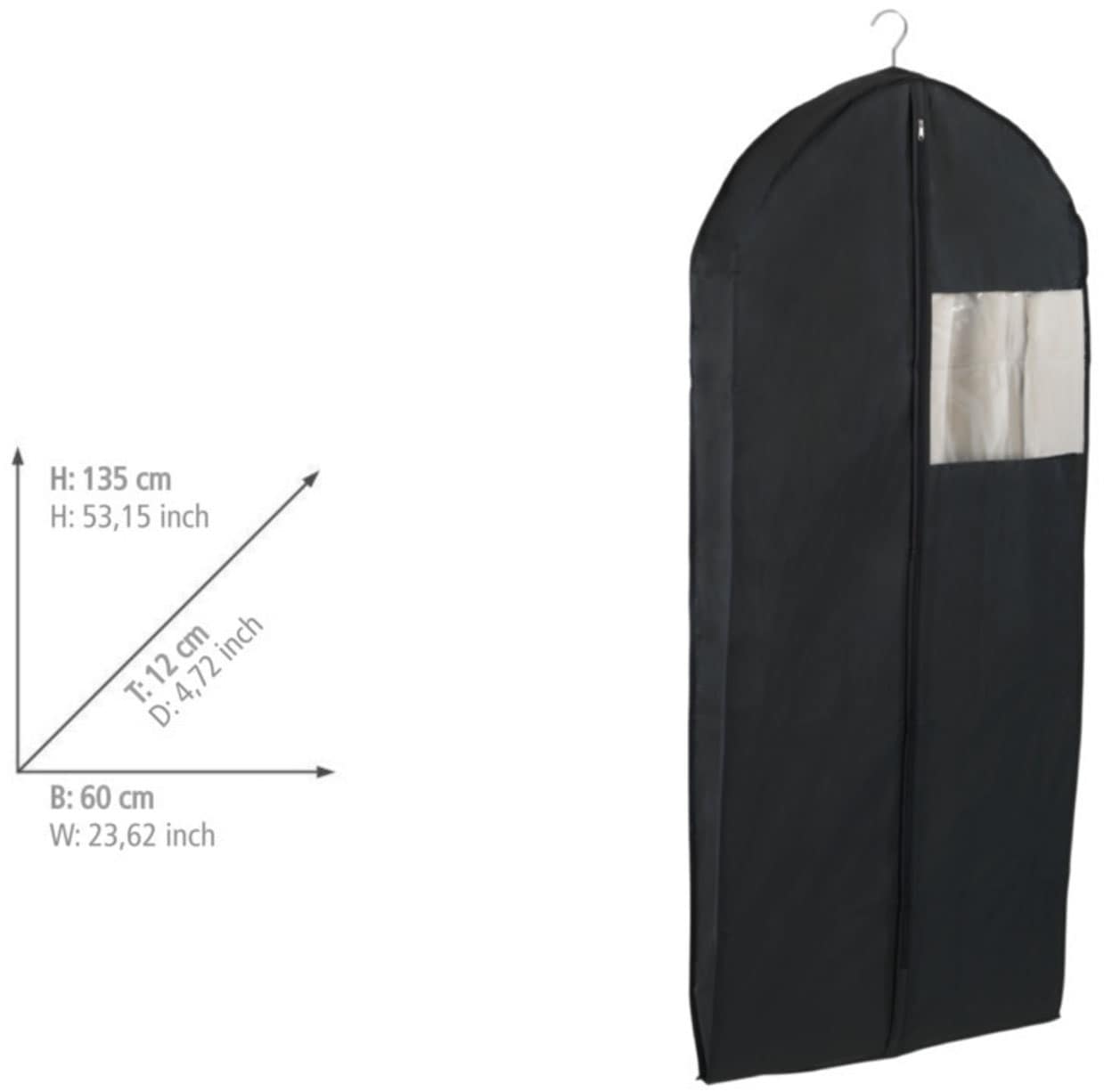 WENKO Kleidersack »Modell Deep Black«, (Set, 3 St.), Kleiderschutzhülle mit Reißverschluss & Sichtfenster, ideal auf Reisen