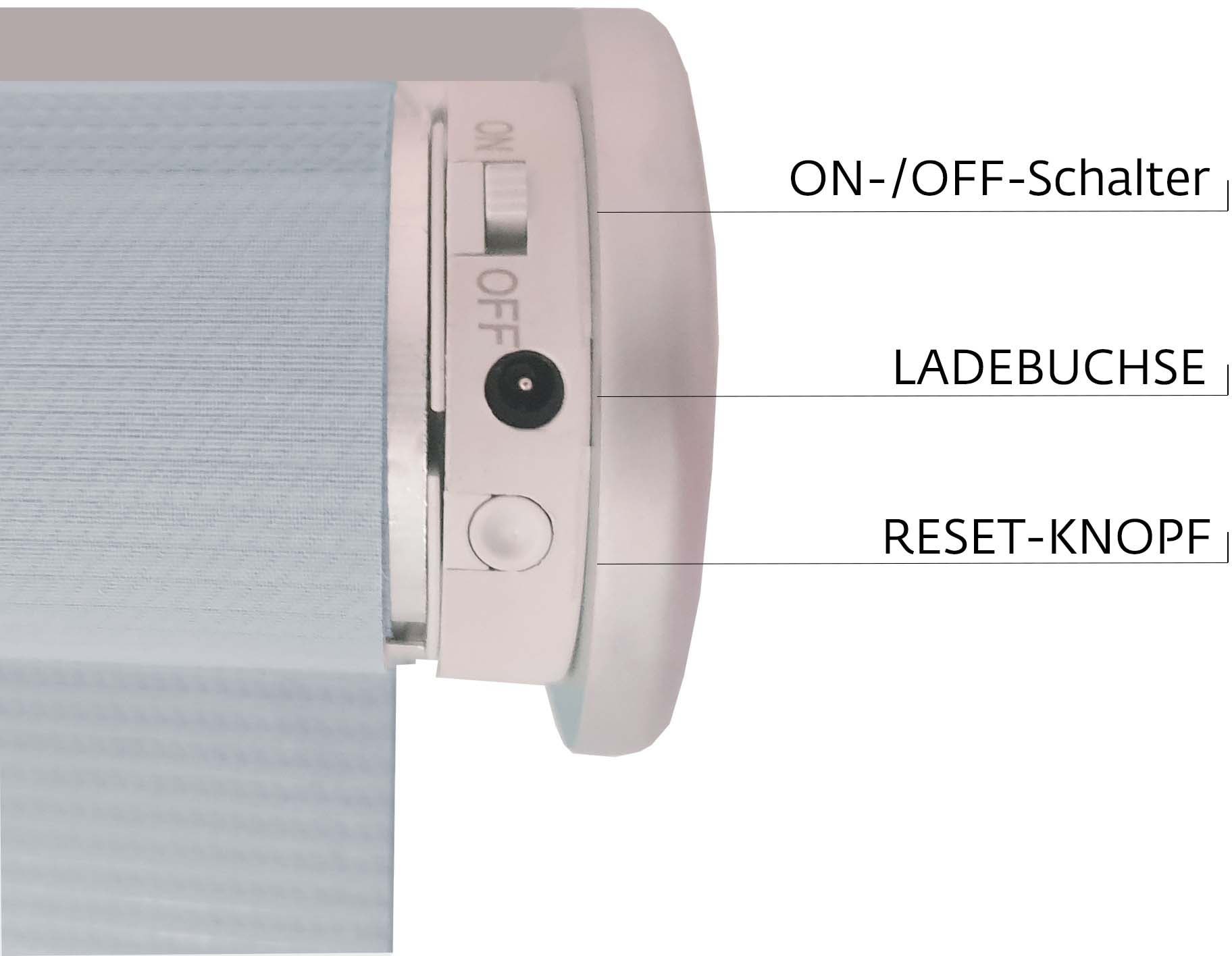 sunlines Elektrisches Rollo »Akkurollo Upcycling appgesteuert, blickdicht, Sunlines«, blickdicht, ohne Bohren, appgesteuert via Bluetooth
